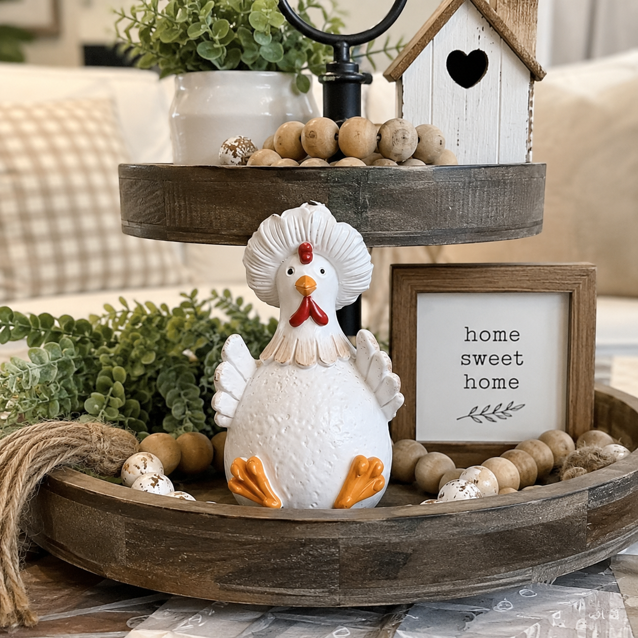 Whimsical White Chicken Resin Figurine – Farmhouse Tabletop Decor