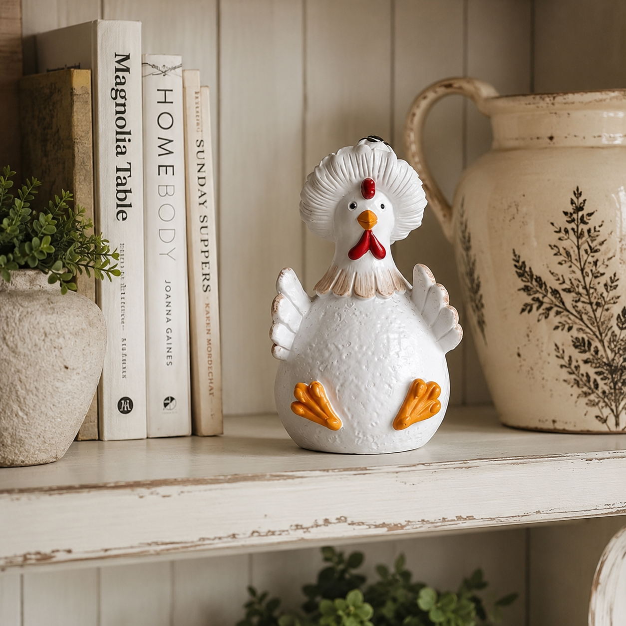 Whimsical White Chicken Resin Figurine – Farmhouse Tabletop Decor