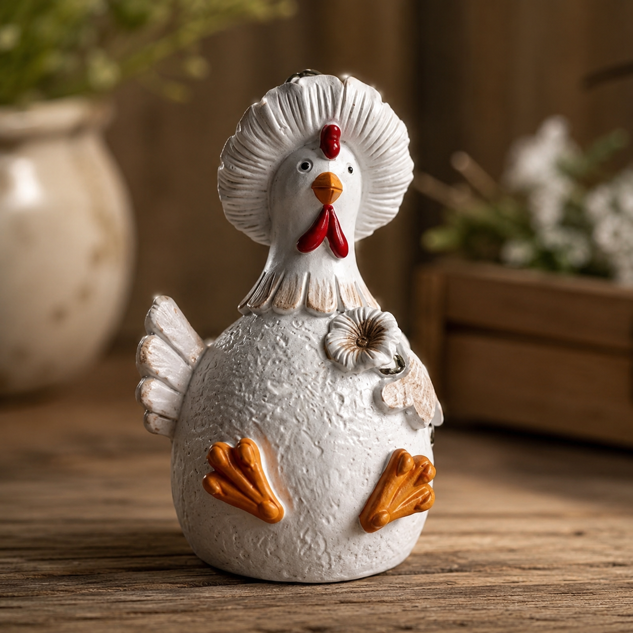 Whimsical White Chicken Resin Figurine – Farmhouse Tabletop Decor