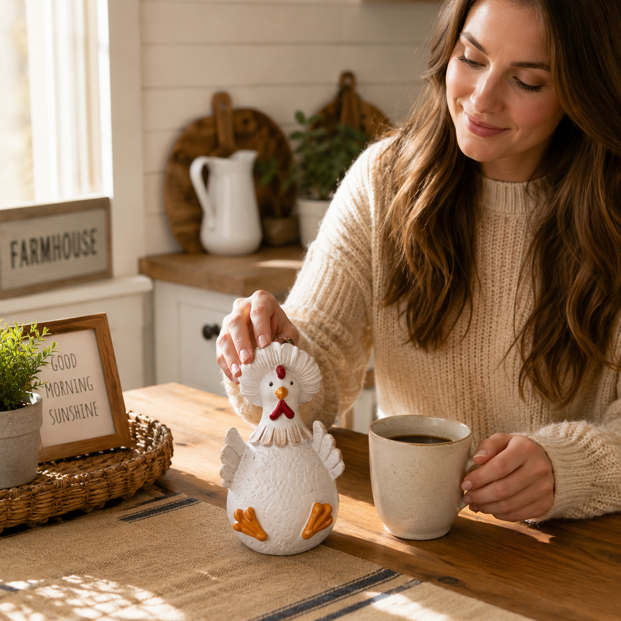 Whimsical White Chicken Resin Figurine – Farmhouse Tabletop Decor