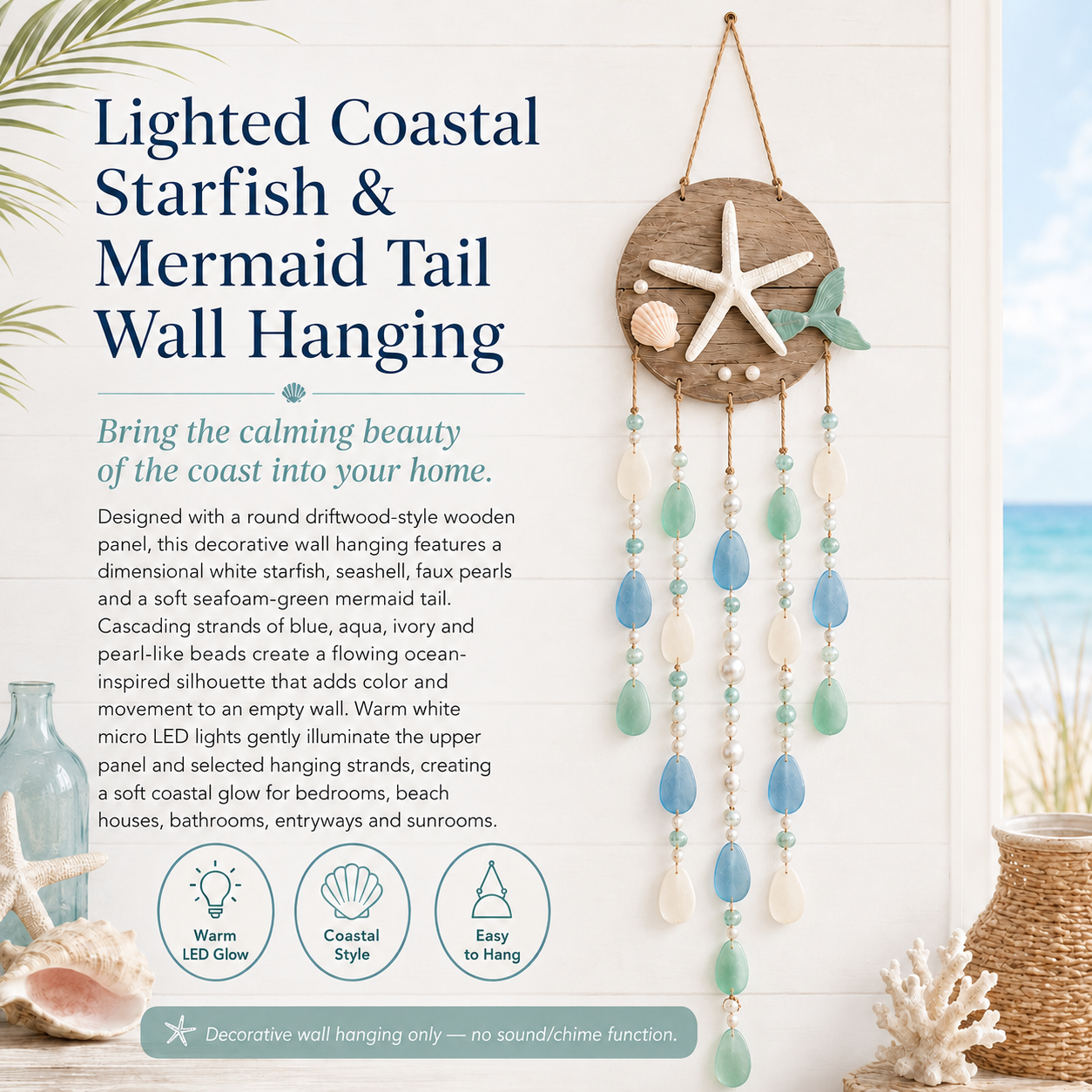 Ocean Whispers Remote-Controlled Lighted Coastal Hanging Decor