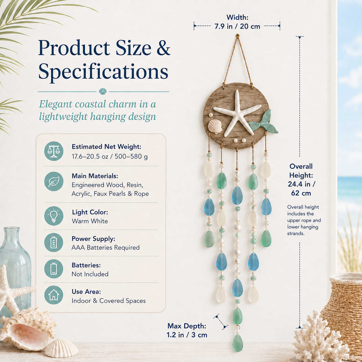 Ocean Whispers Remote-Controlled Lighted Coastal Hanging Decor