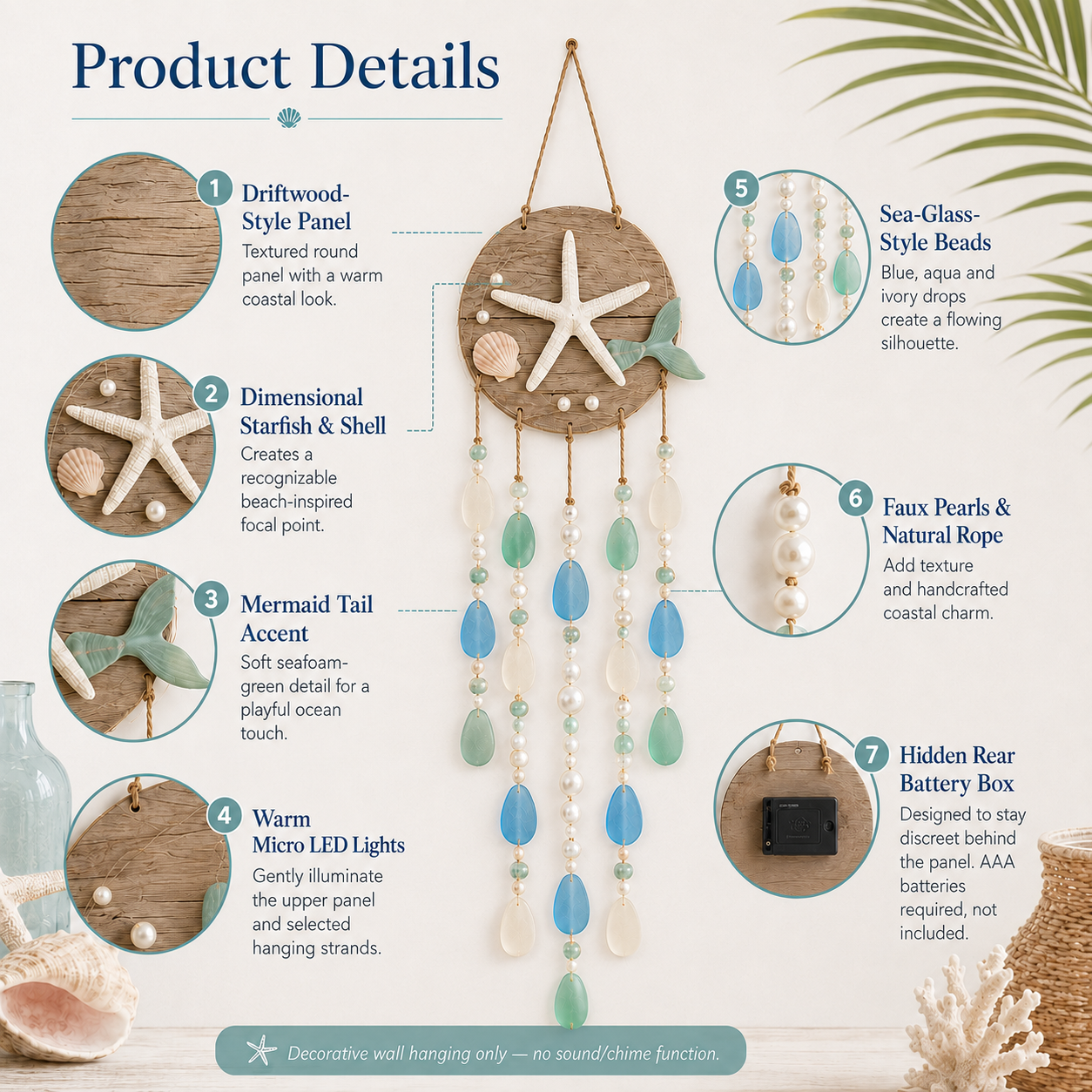 Ocean Whispers Remote-Controlled Lighted Coastal Hanging Decor