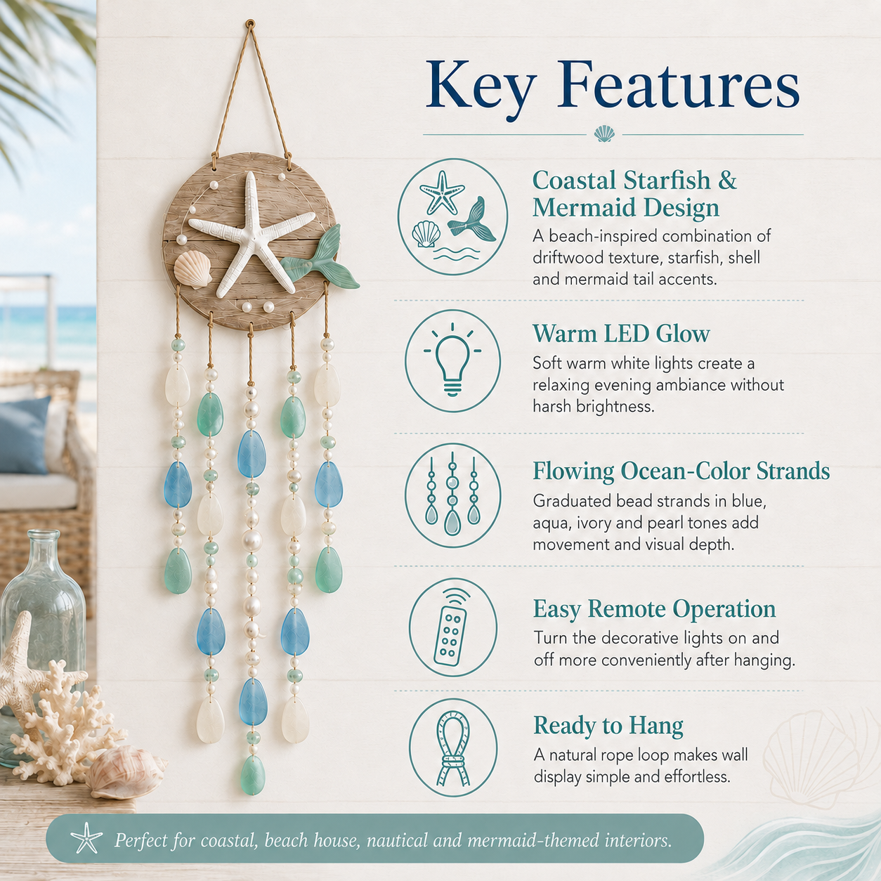 Ocean Whispers Remote-Controlled Lighted Coastal Hanging Decor