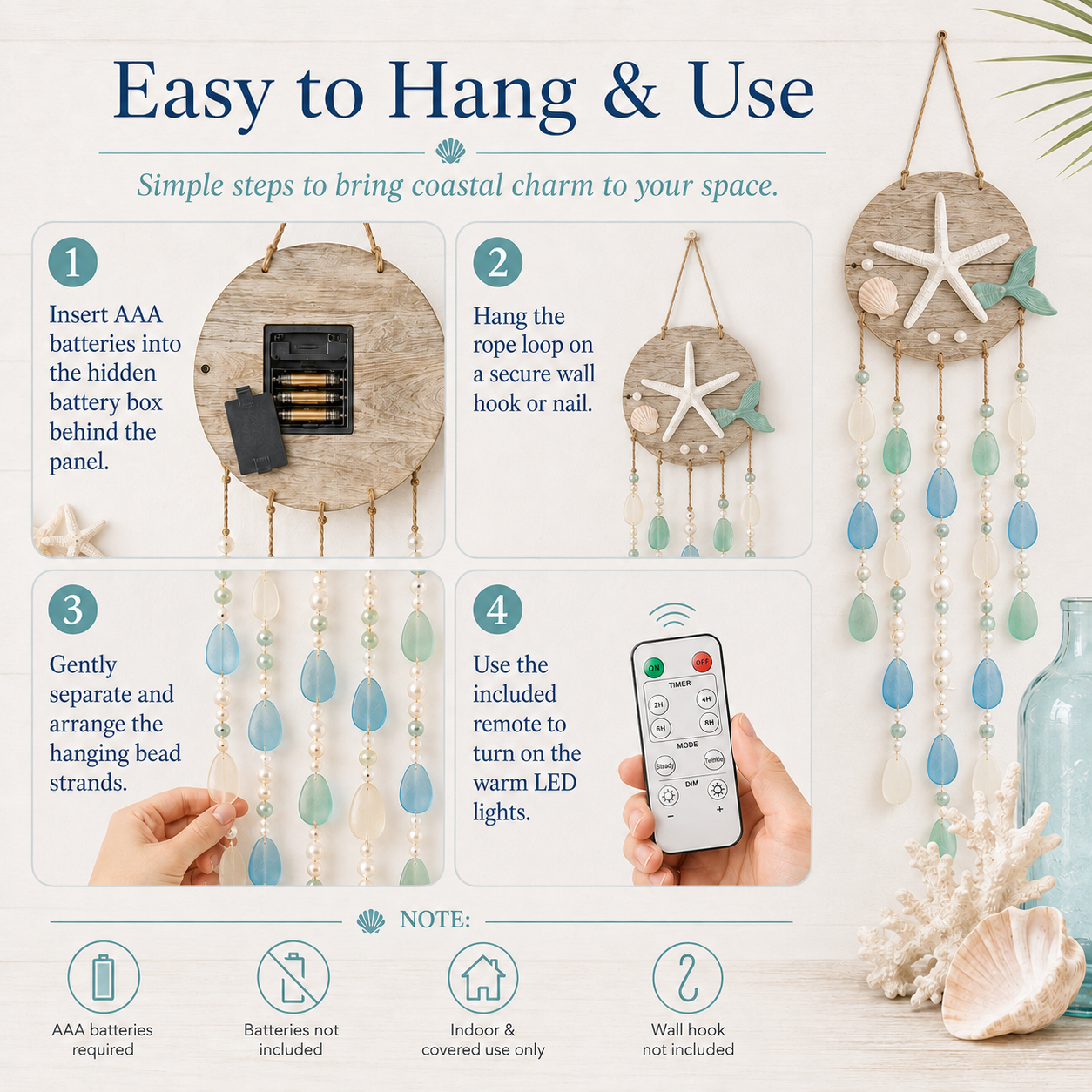 Ocean Whispers Remote-Controlled Lighted Coastal Hanging Decor