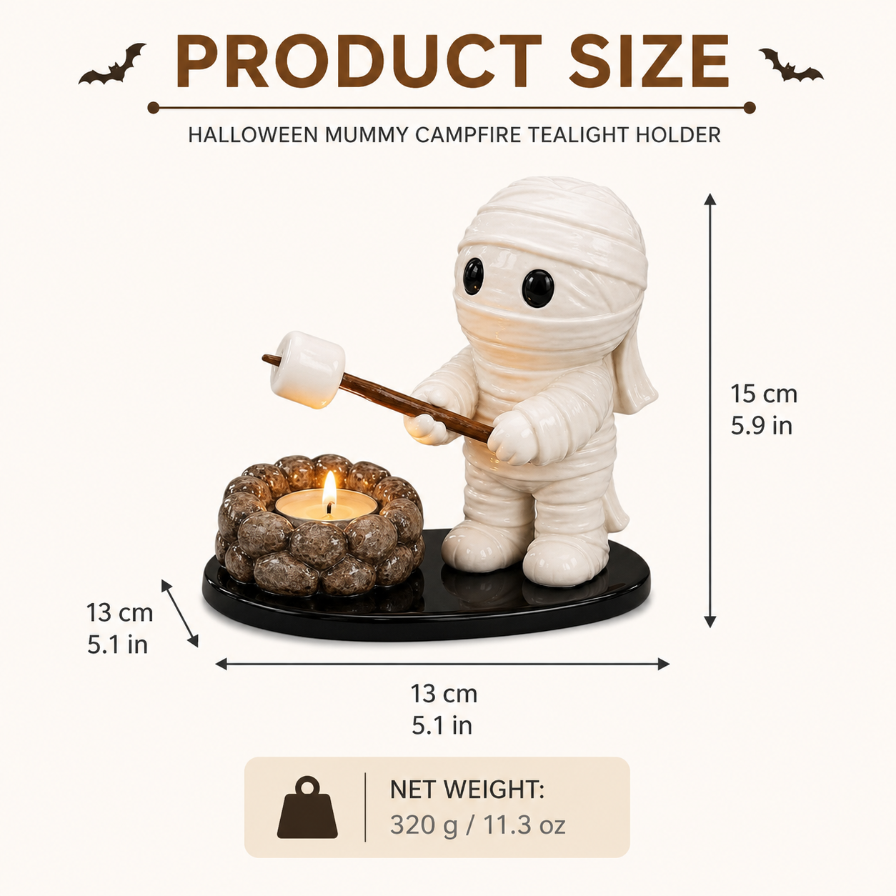 Halloween Mummy Campfire Tealight Holder – Resin Tabletop Candle Decor