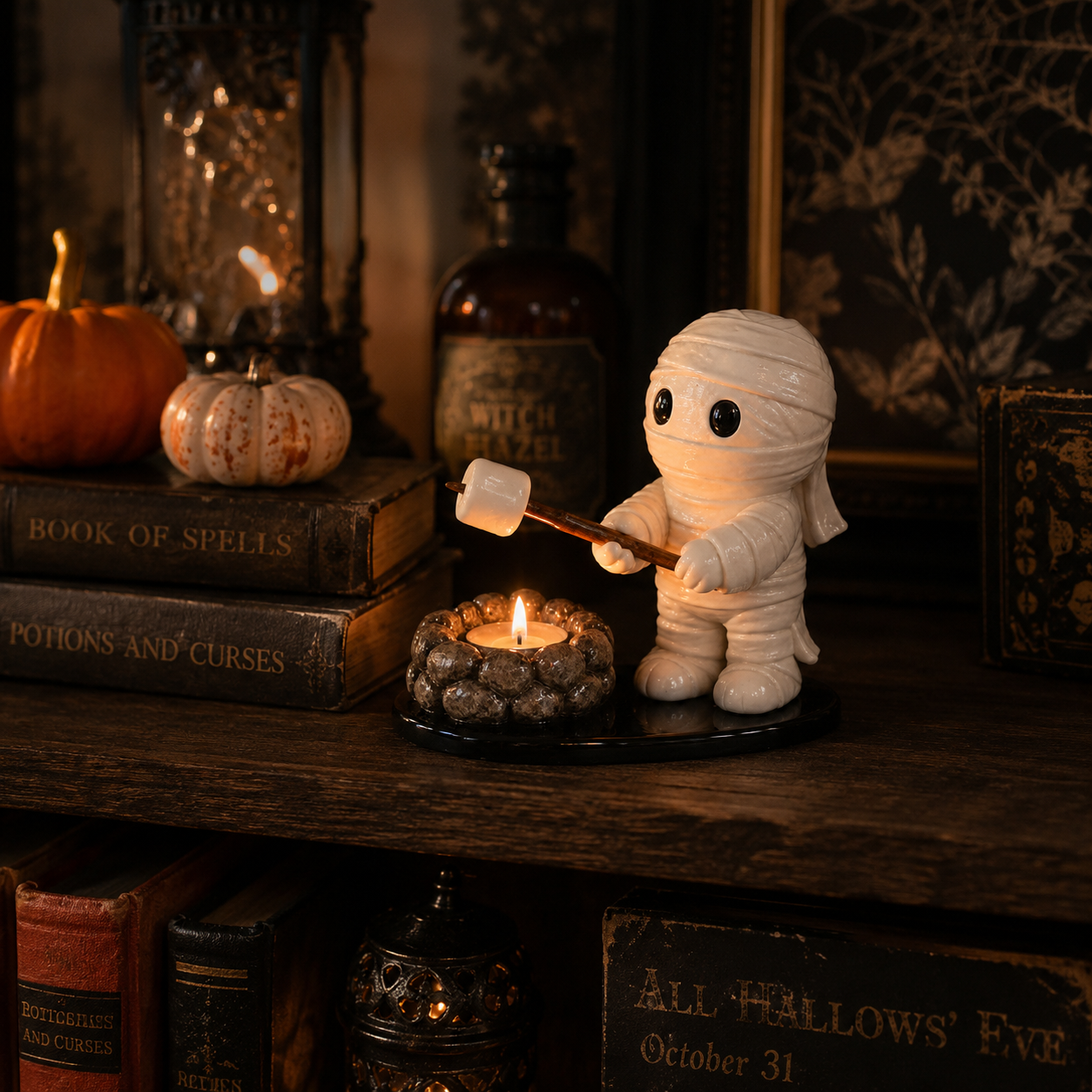 Halloween Mummy Campfire Tealight Holder – Resin Tabletop Candle Decor