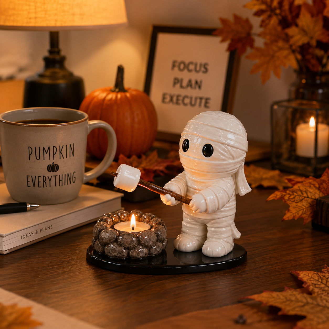 Halloween Mummy Campfire Tealight Holder – Resin Tabletop Candle Decor