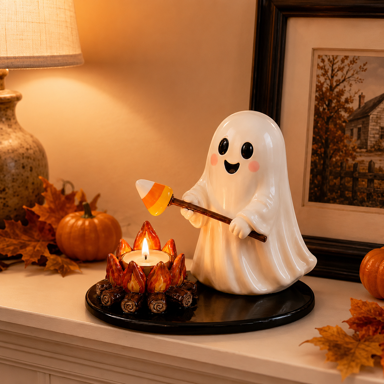 Halloween Mummy Campfire Tealight Holder – Resin Tabletop Candle Decor