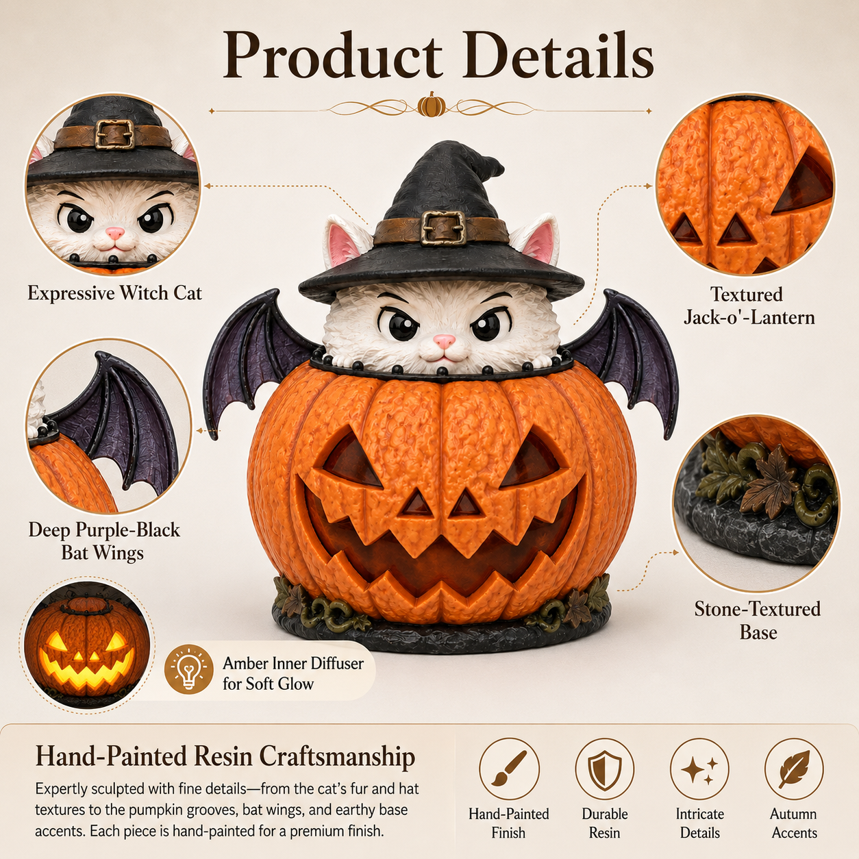 Lighted Witch Cat Jack-o’-Lantern Decor