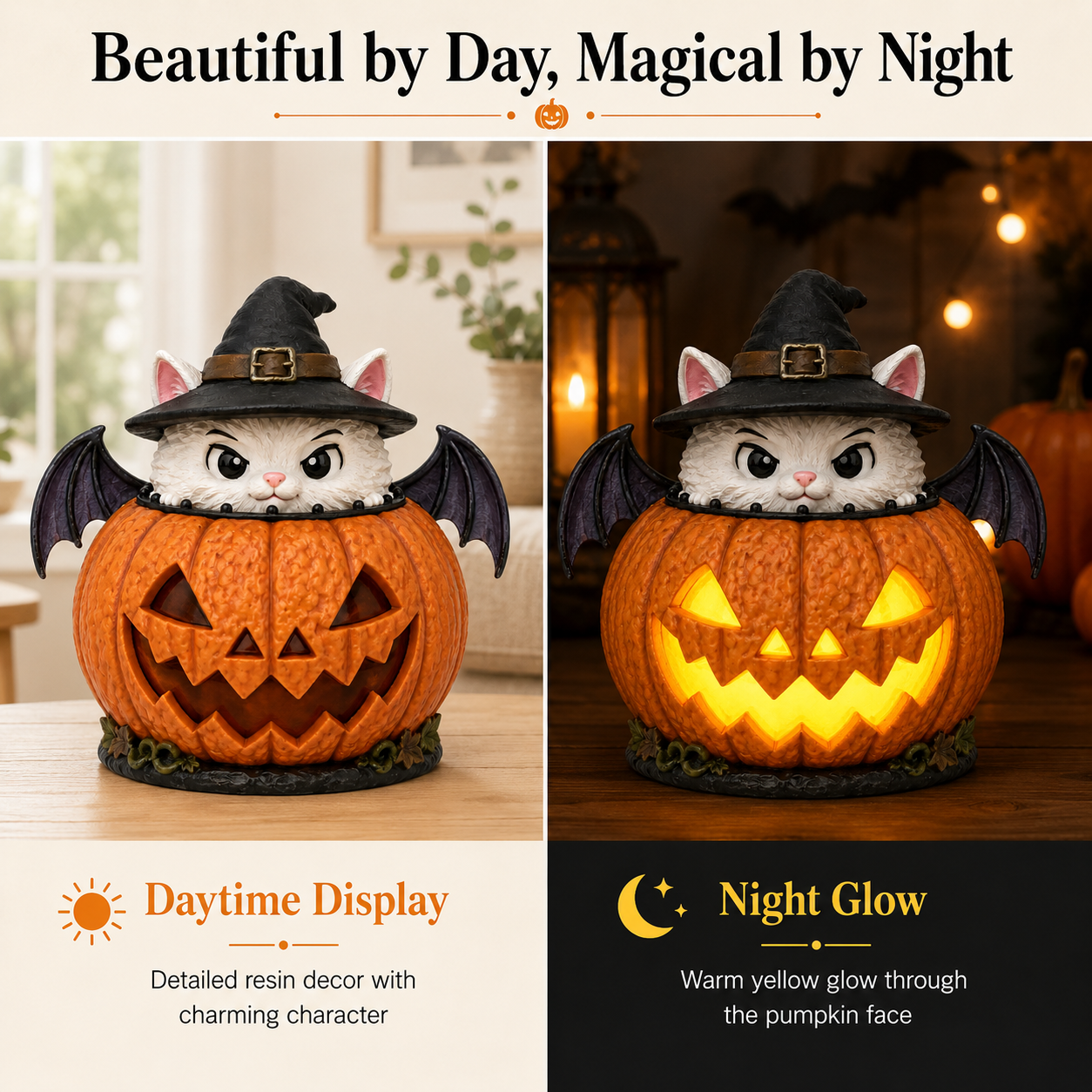 Lighted Witch Cat Jack-o’-Lantern Decor
