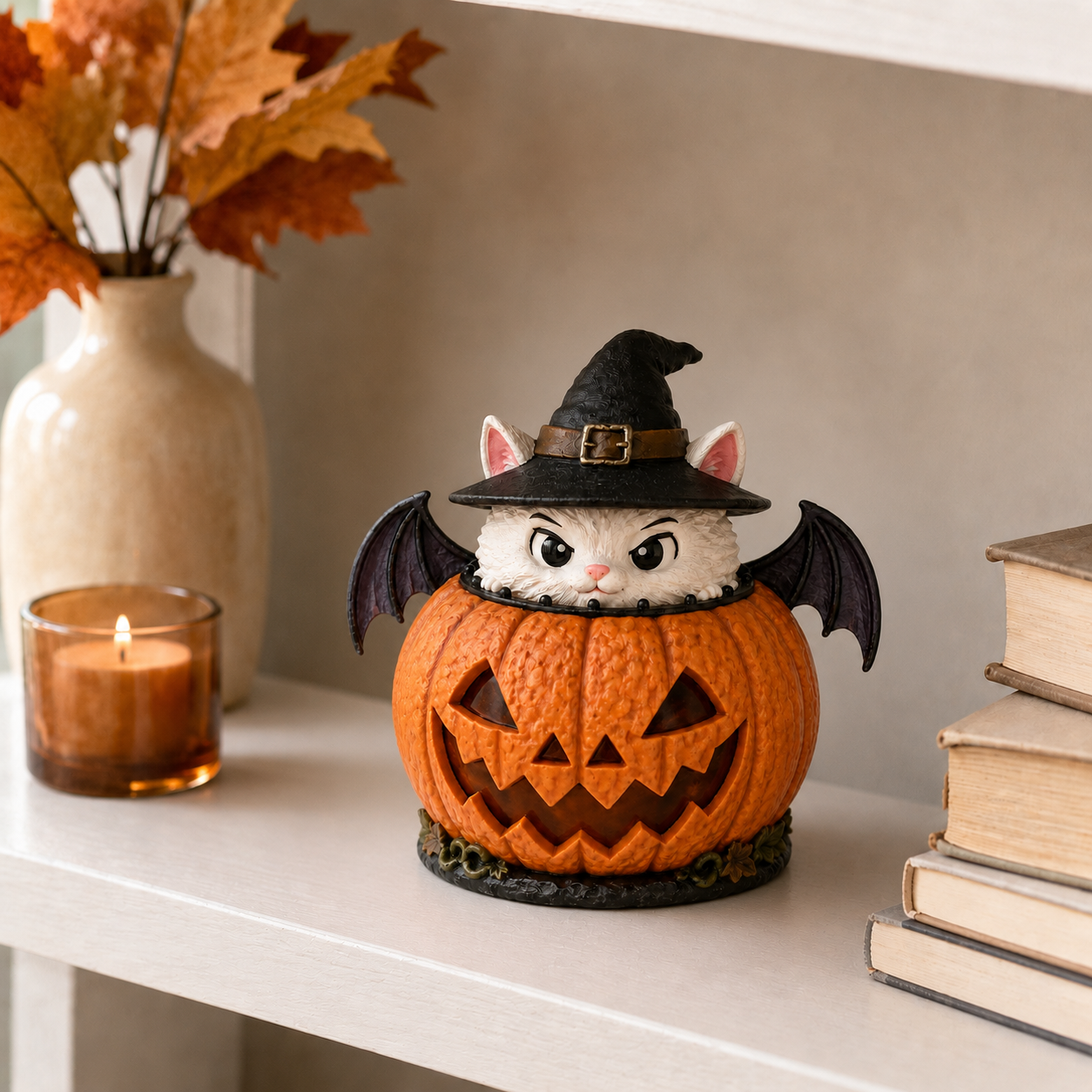 Lighted Witch Cat Jack-o’-Lantern Decor