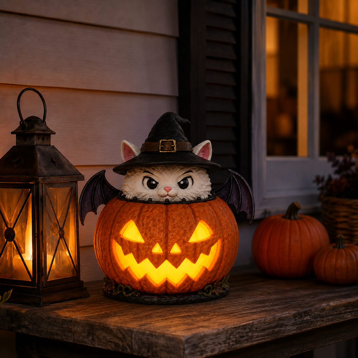Lighted Witch Cat Jack-o’-Lantern Decor