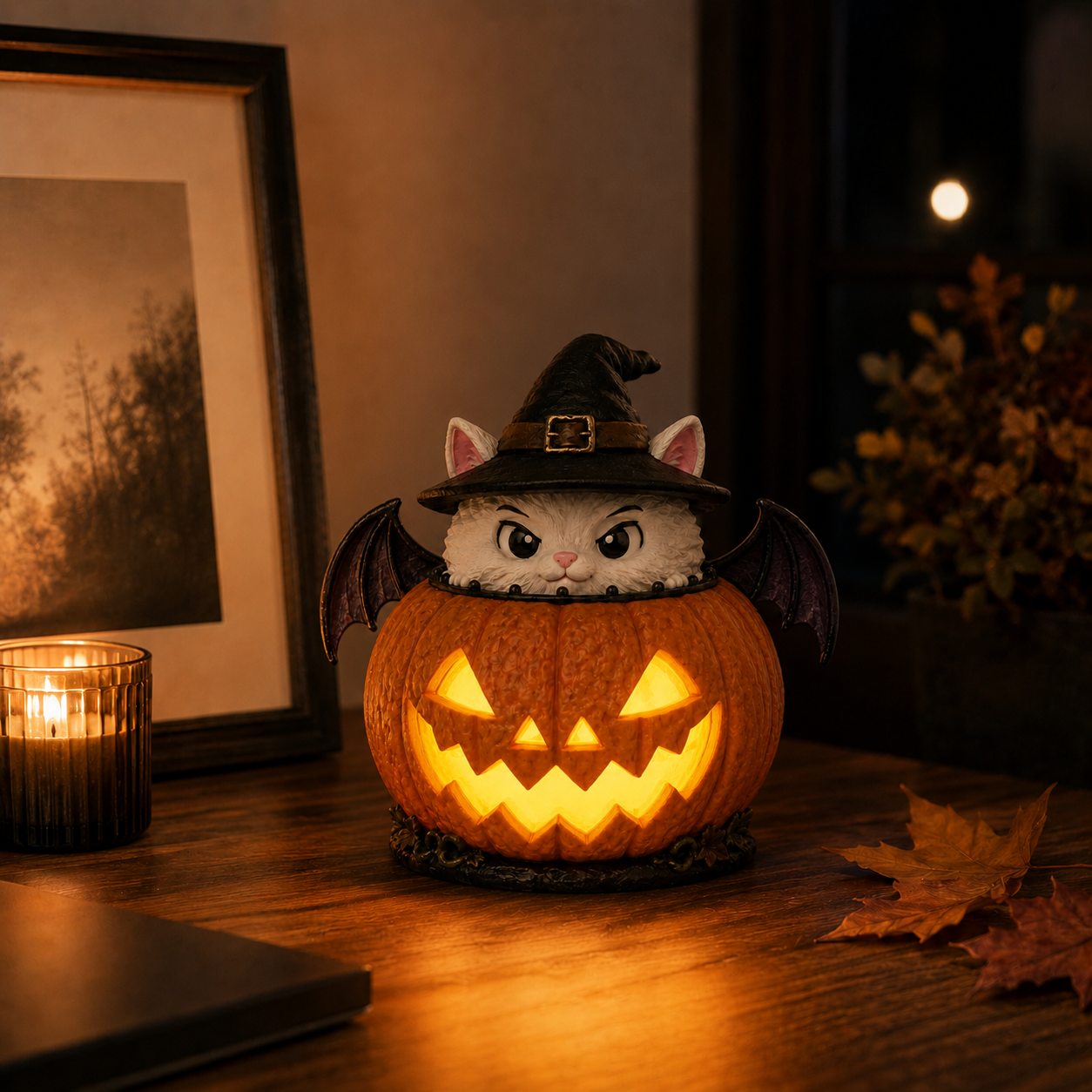 Lighted Witch Cat Jack-o’-Lantern Decor
