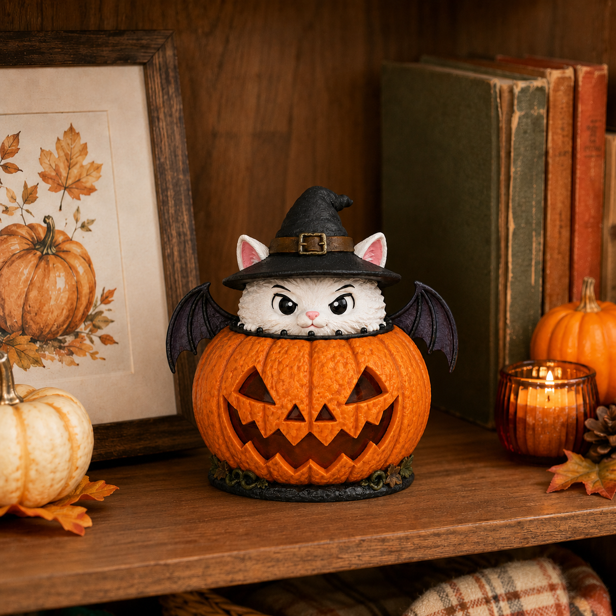 Lighted Witch Cat Jack-o’-Lantern Decor