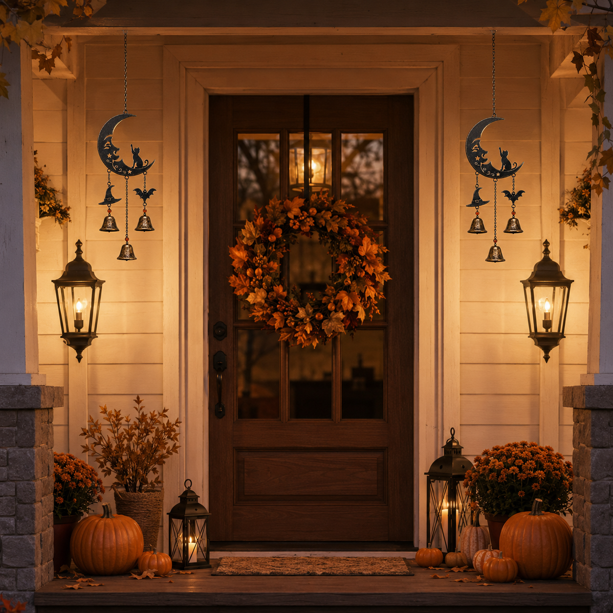 Halloween Black Cat Crescent Moon Metal Wind Chime
