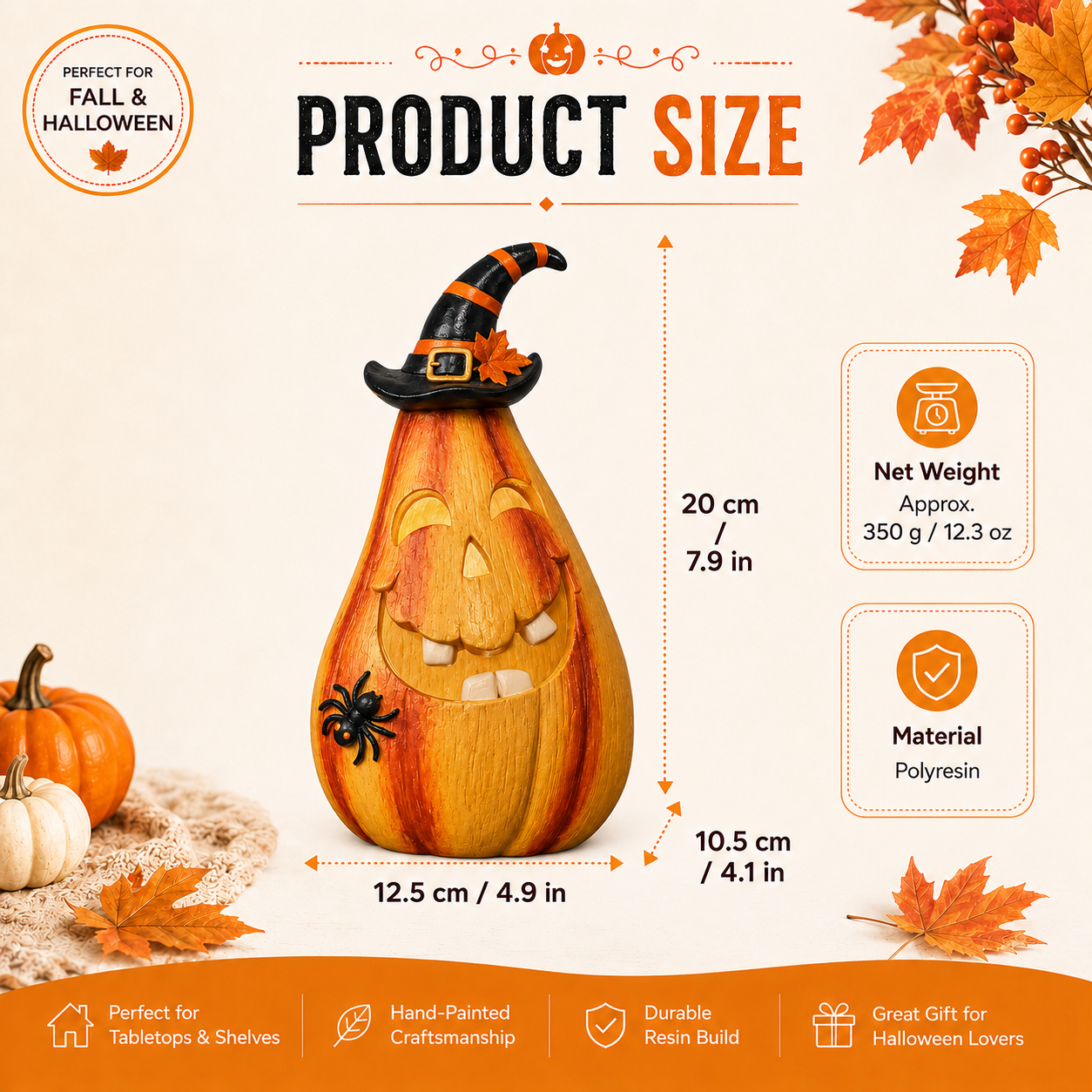 Remote-Controlled Lighted Witch Pumpkin Halloween Figurine