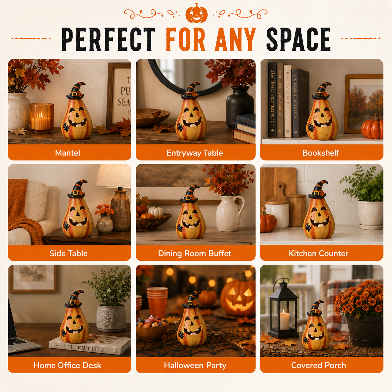 Remote-Controlled Lighted Witch Pumpkin Halloween Figurine