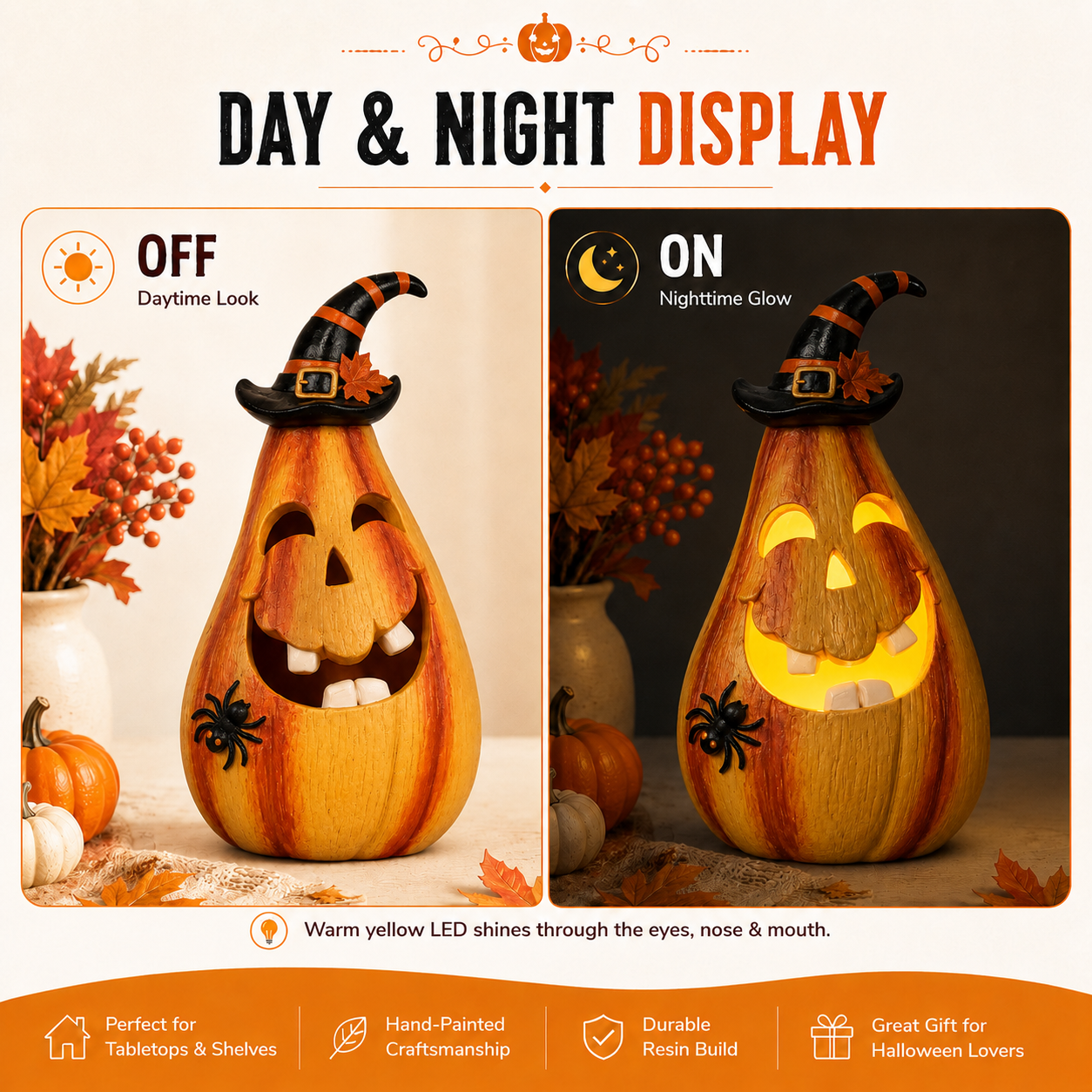 Remote-Controlled Lighted Witch Pumpkin Halloween Figurine