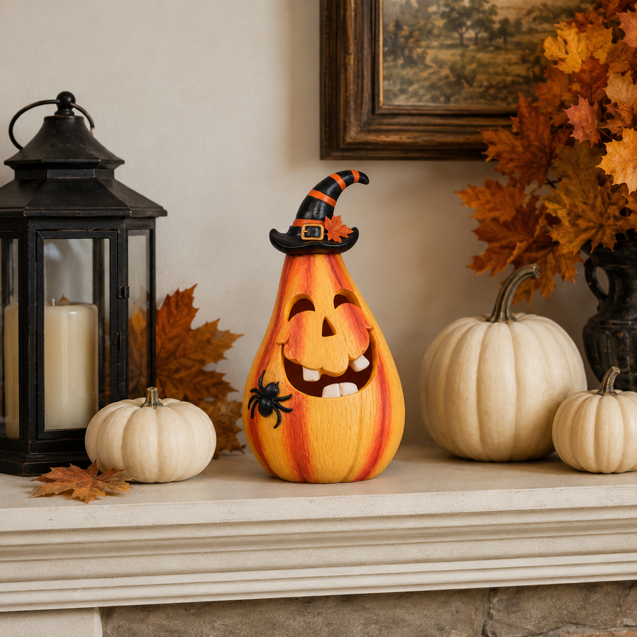 Remote-Controlled Lighted Witch Pumpkin Halloween Figurine