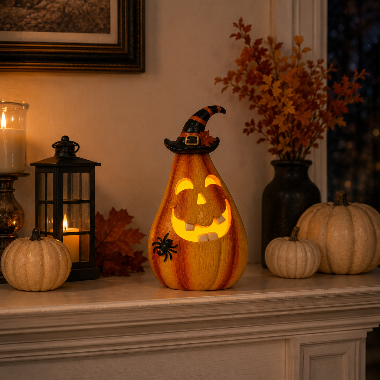 Remote-Controlled Lighted Witch Pumpkin Halloween Figurine
