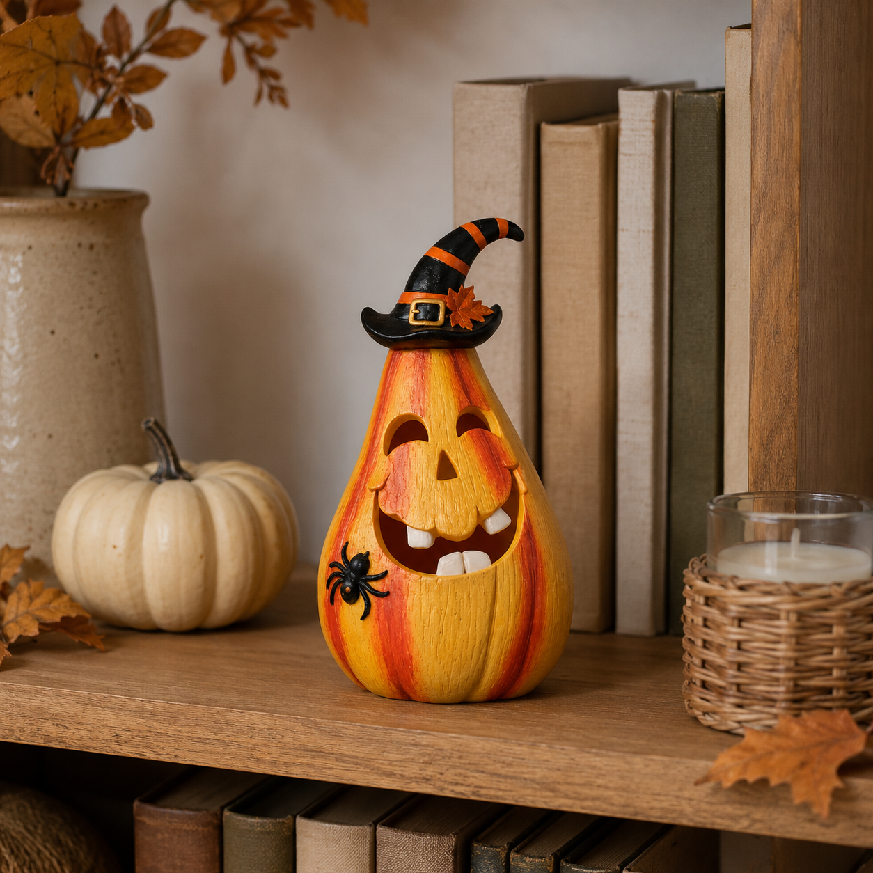 Remote-Controlled Lighted Witch Pumpkin Halloween Figurine