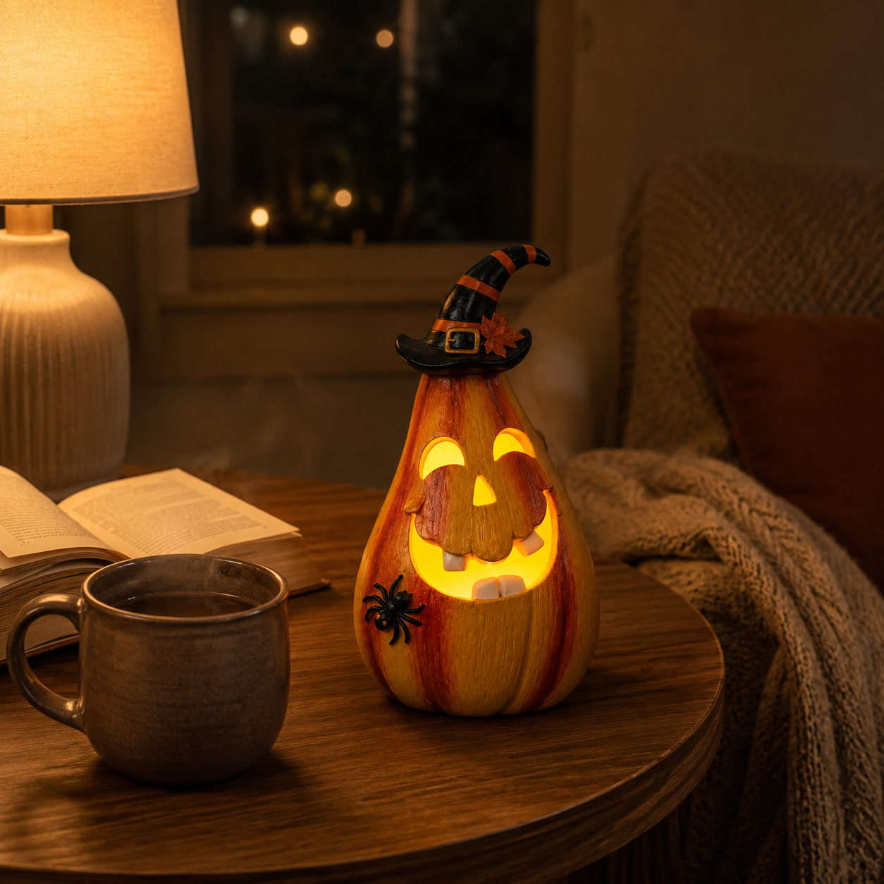 Remote-Controlled Lighted Witch Pumpkin Halloween Figurine