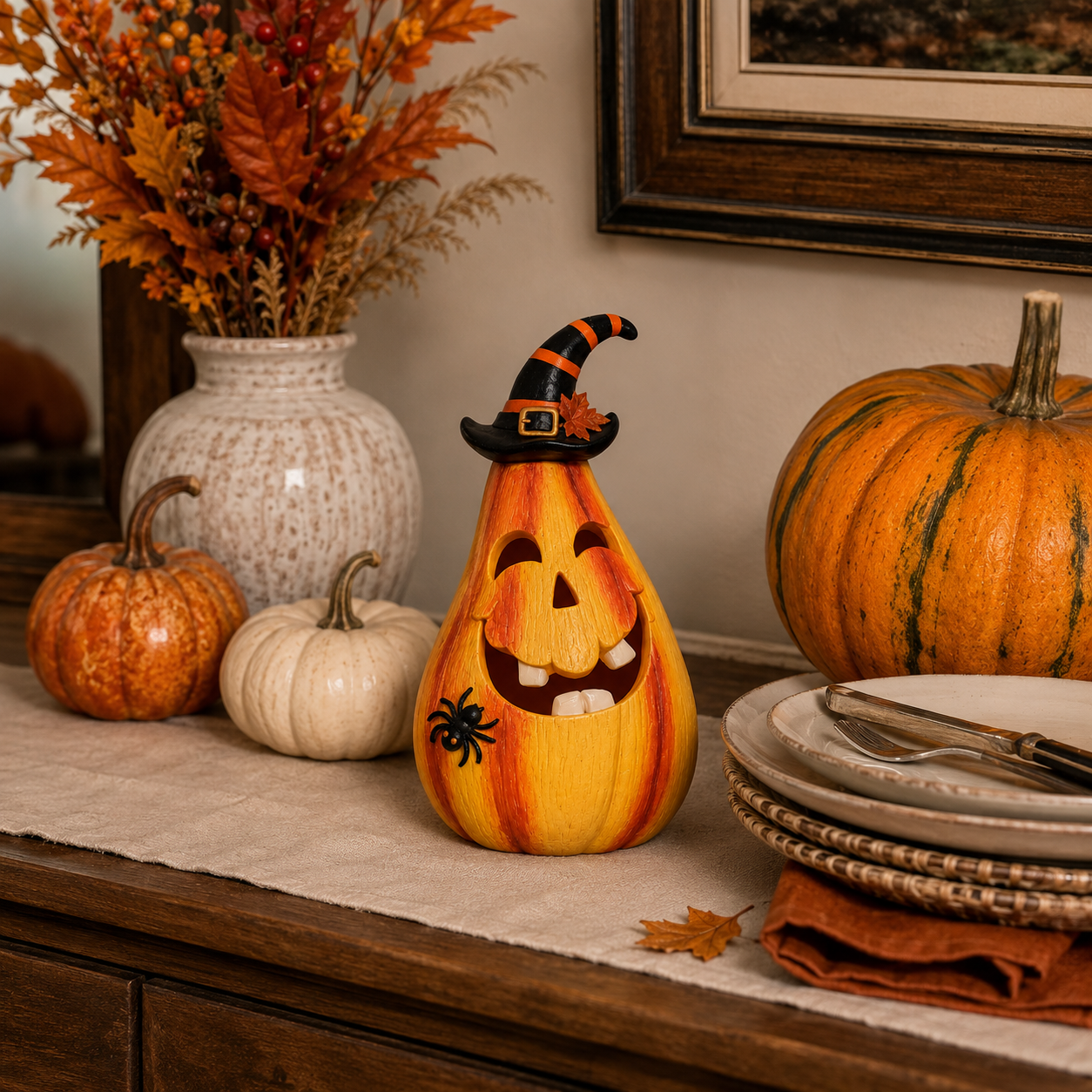 Remote-Controlled Lighted Witch Pumpkin Halloween Figurine