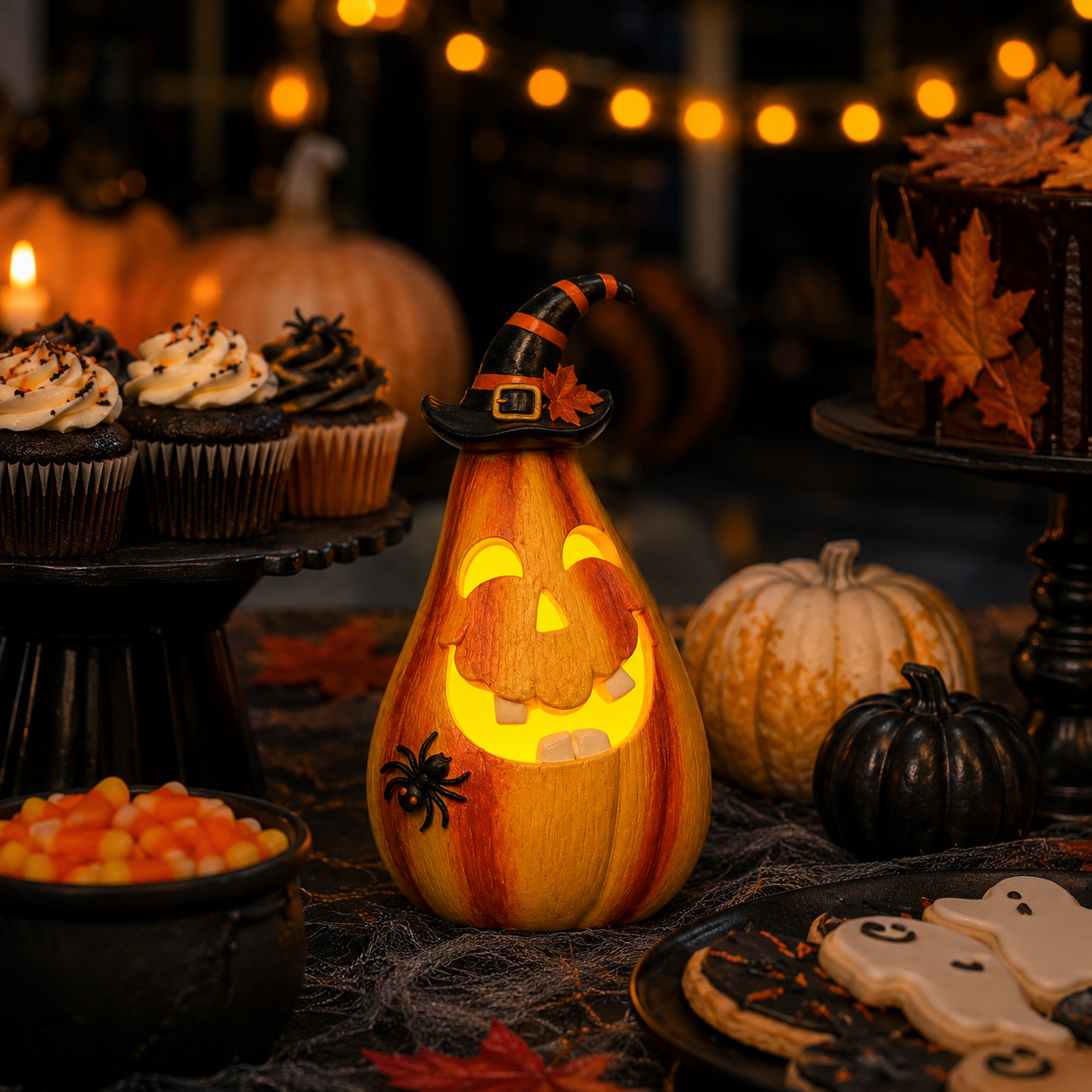 Remote-Controlled Lighted Witch Pumpkin Halloween Figurine