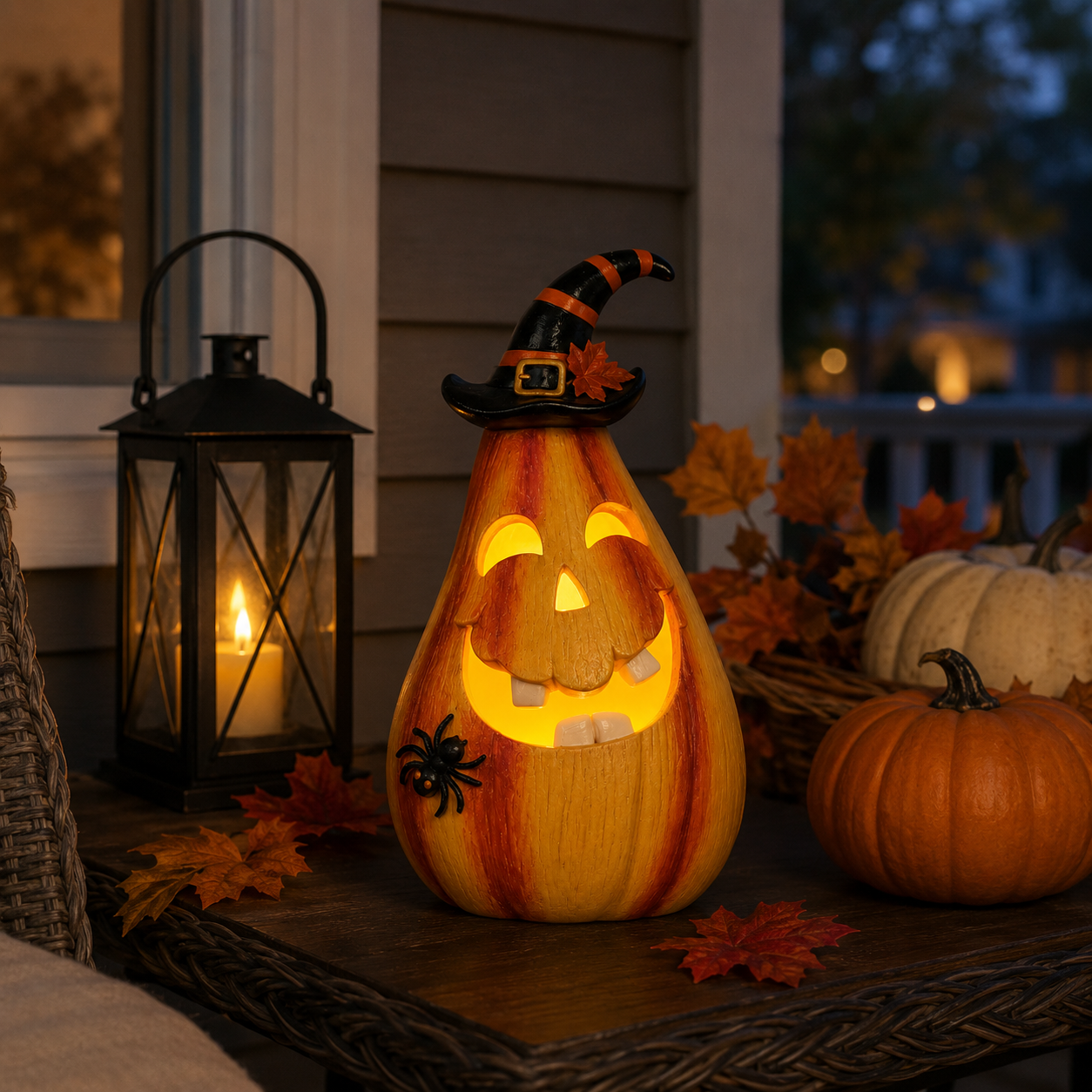 Remote-Controlled Lighted Witch Pumpkin Halloween Figurine