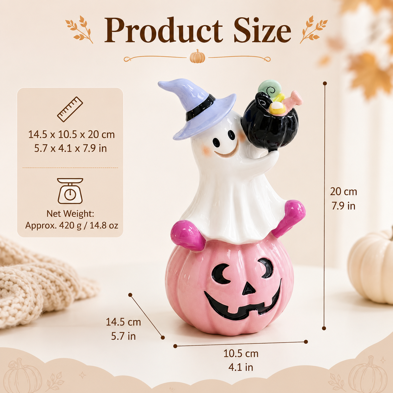Remote-Controlled Pastel Ghost Witch Lighted Mini Treat Holder