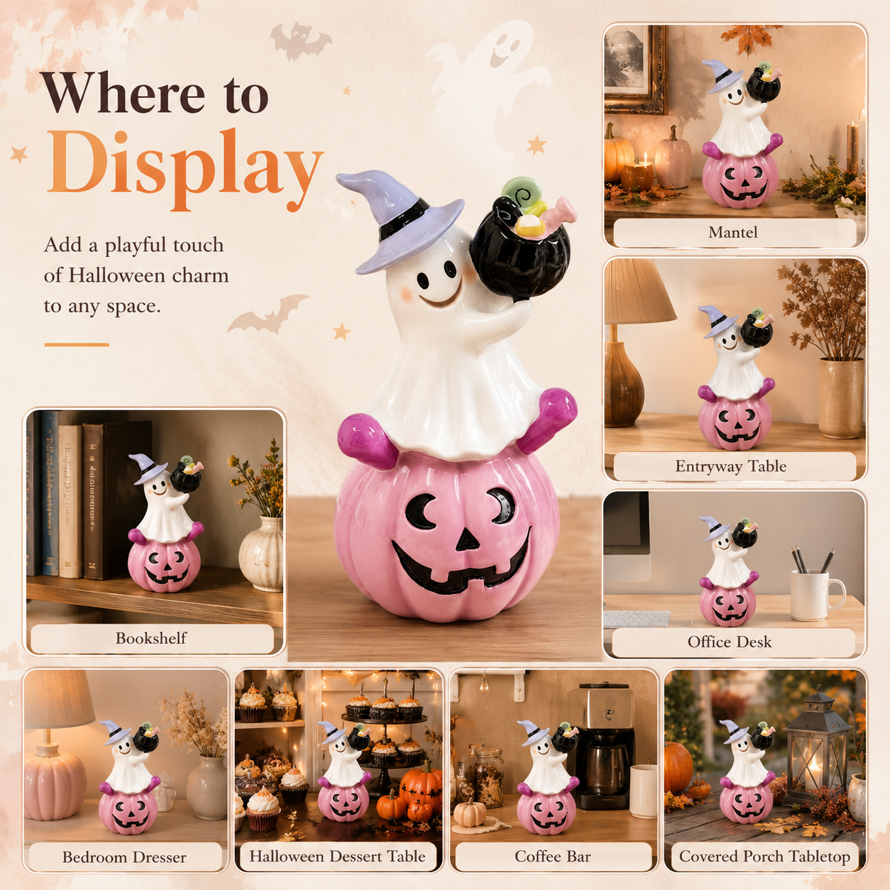 Remote-Controlled Pastel Ghost Witch Lighted Mini Treat Holder