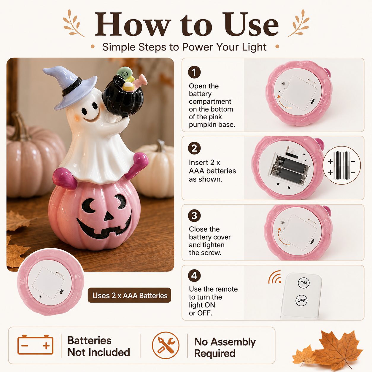 Remote-Controlled Pastel Ghost Witch Lighted Mini Treat Holder