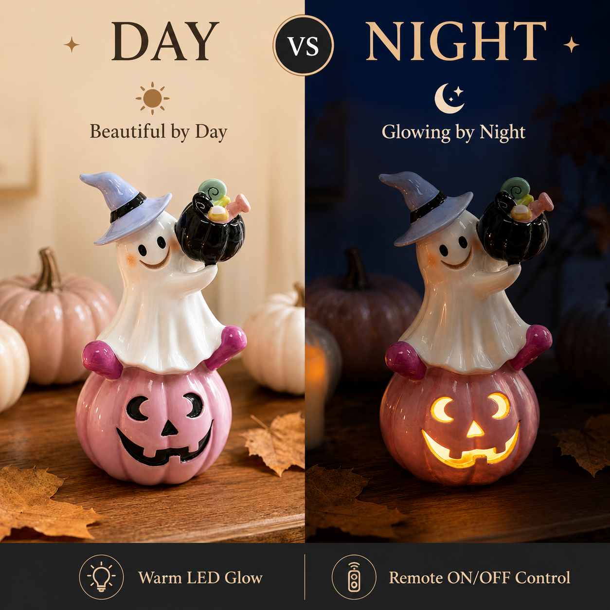 Remote-Controlled Pastel Ghost Witch Lighted Mini Treat Holder
