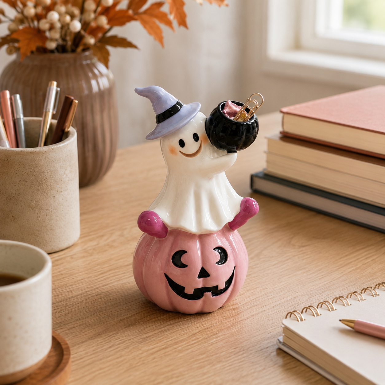 Remote-Controlled Pastel Ghost Witch Lighted Mini Treat Holder
