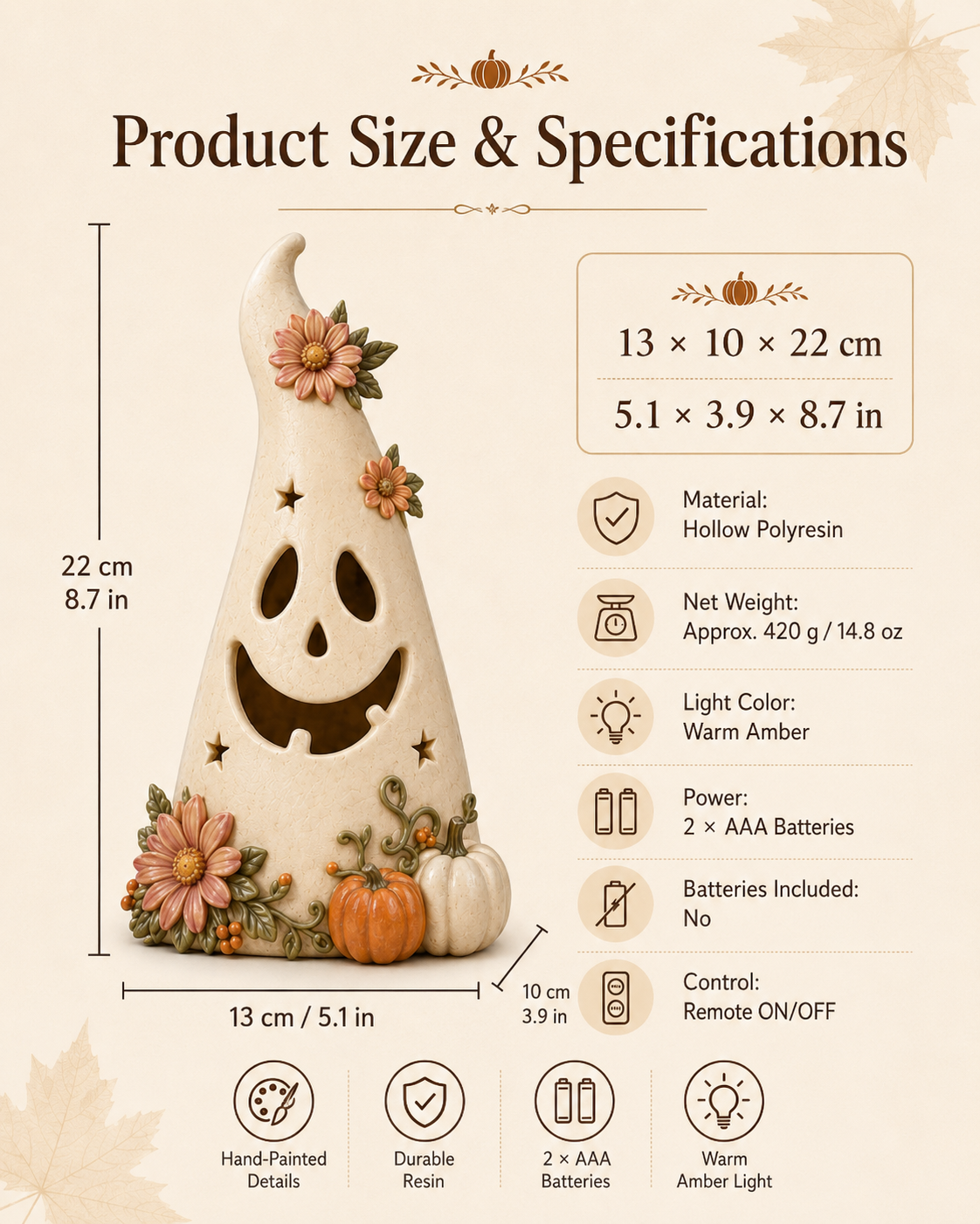 Remote-Controlled Lighted Floral Ghost Halloween Tabletop Decor