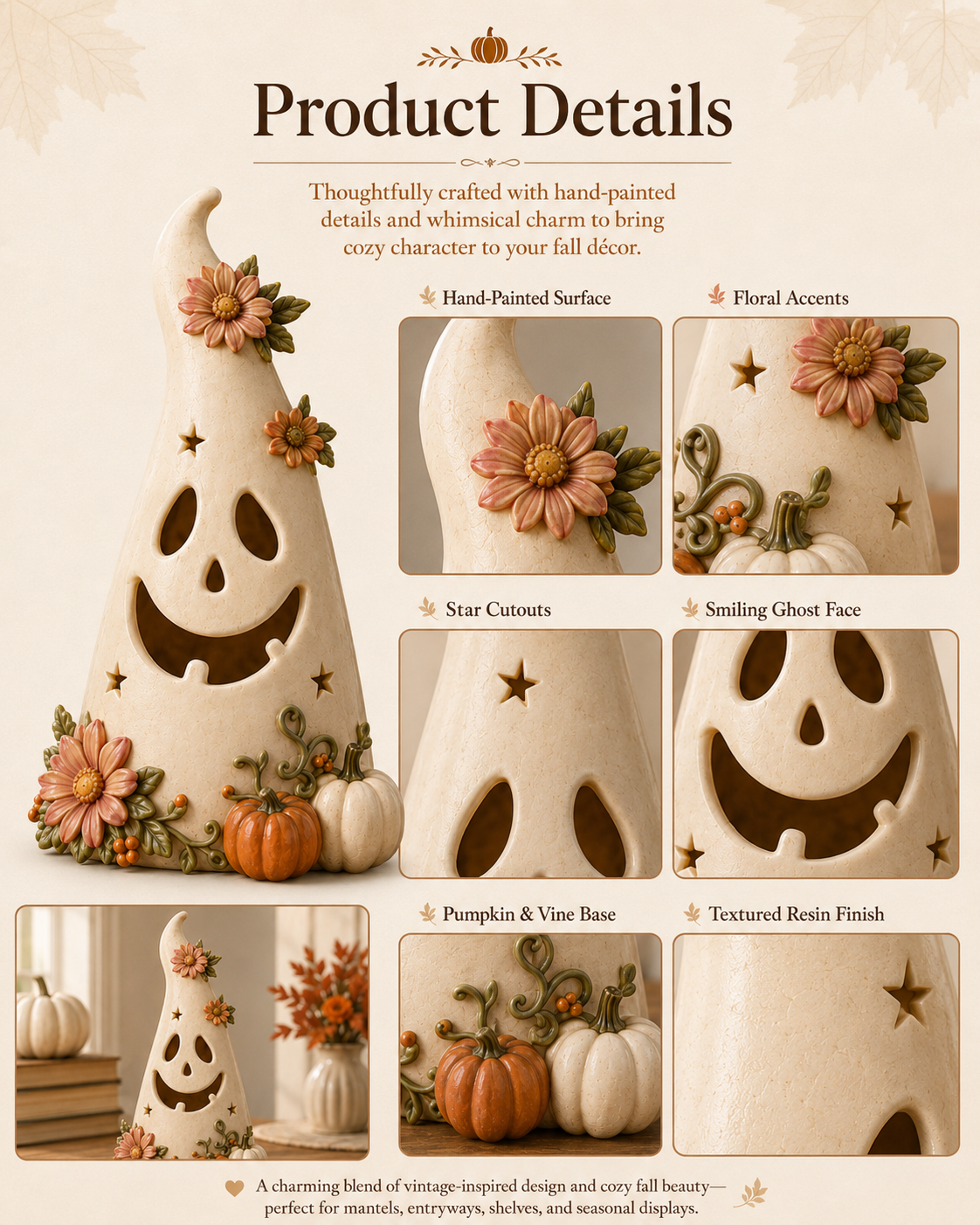 Remote-Controlled Lighted Floral Ghost Halloween Tabletop Decor
