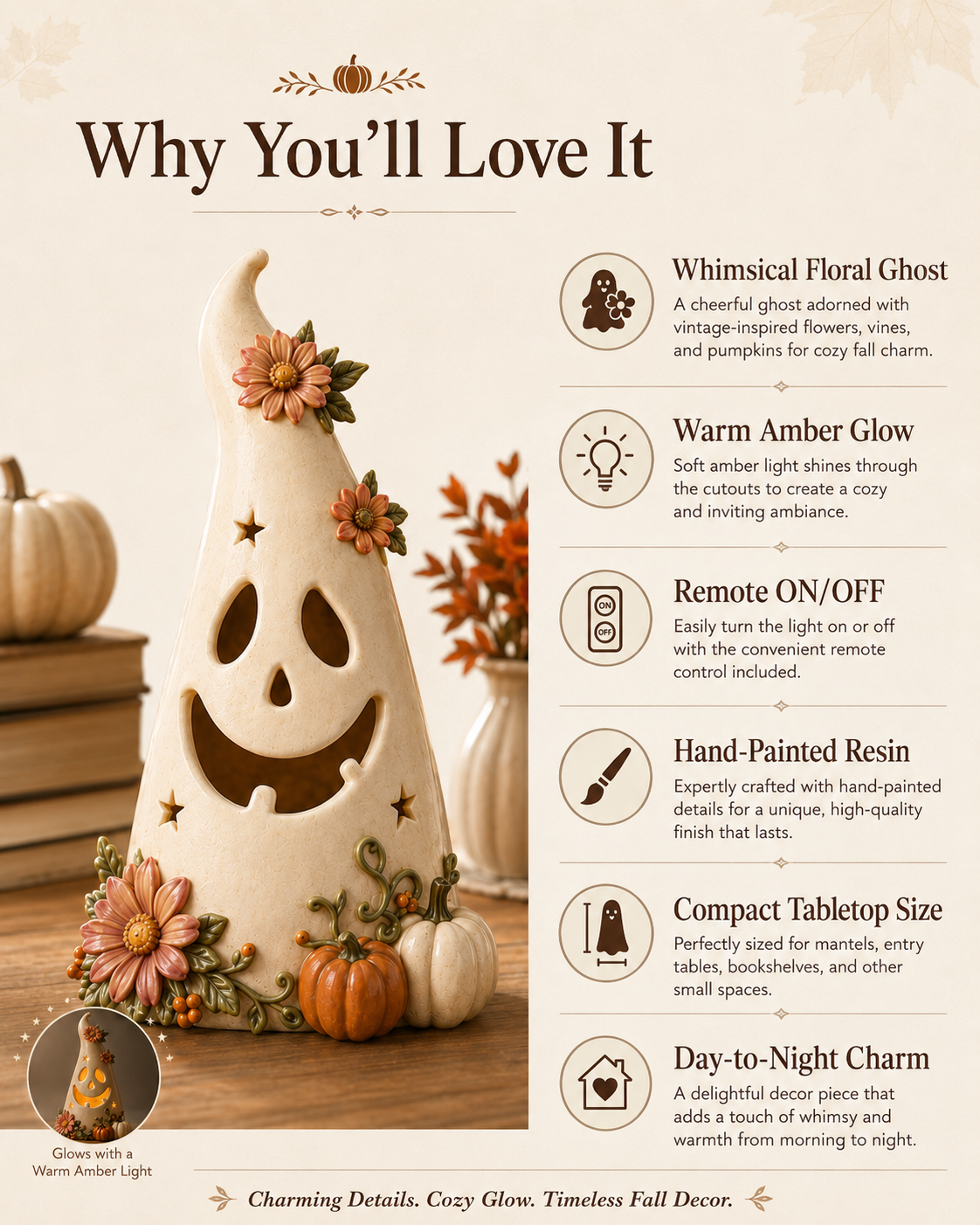 Remote-Controlled Lighted Floral Ghost Halloween Tabletop Decor