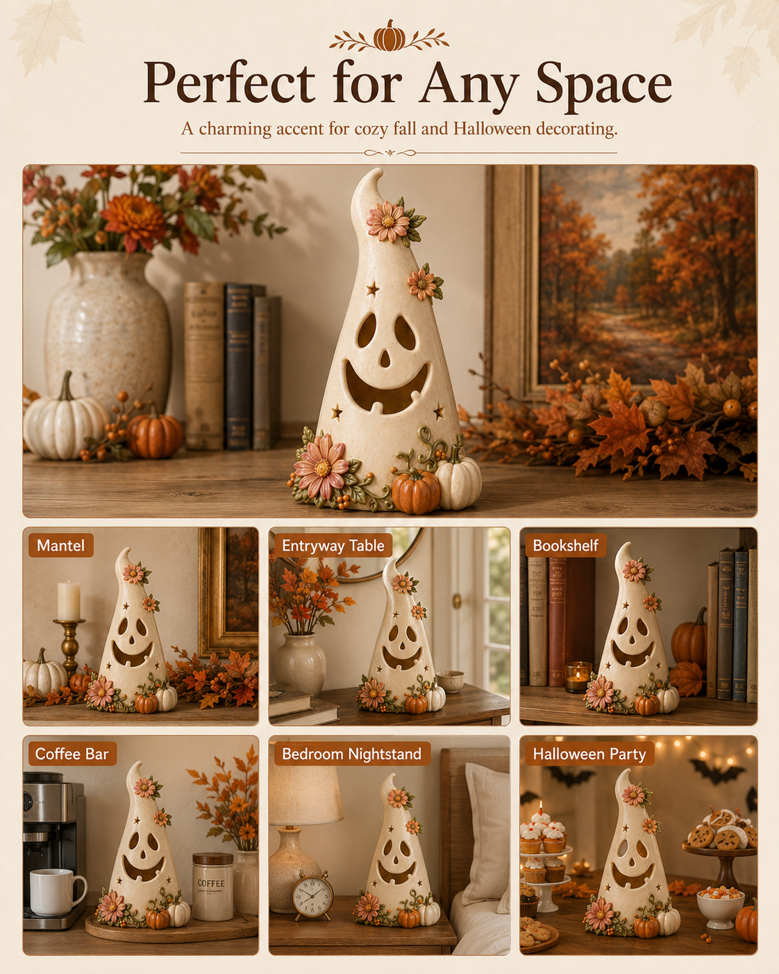 Remote-Controlled Lighted Floral Ghost Halloween Tabletop Decor
