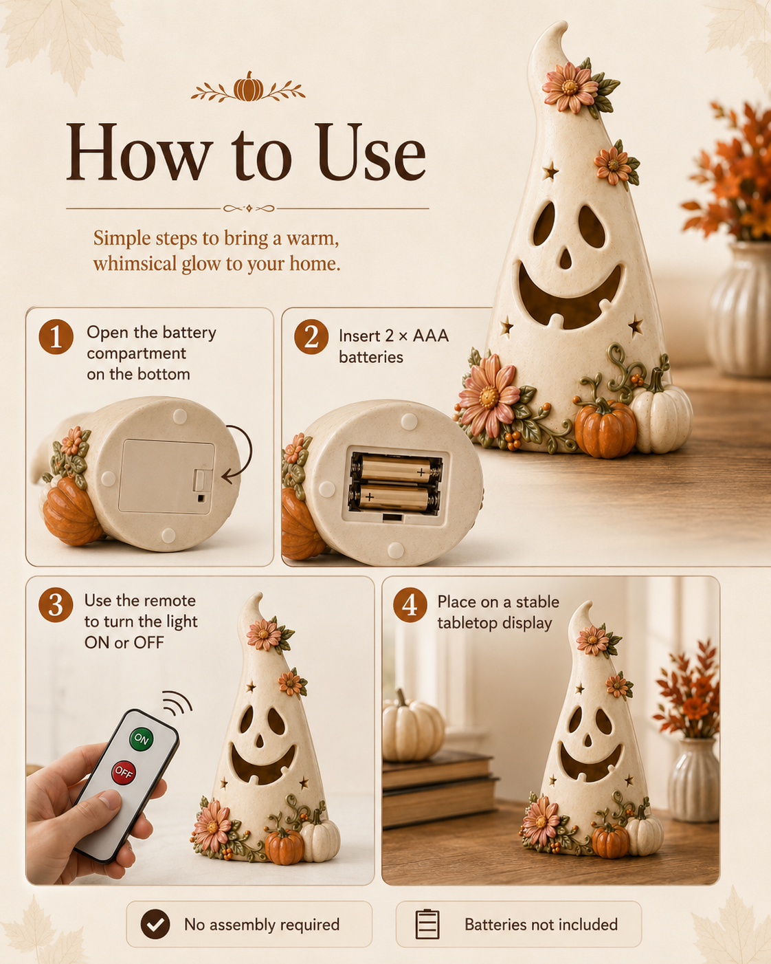 Remote-Controlled Lighted Floral Ghost Halloween Tabletop Decor