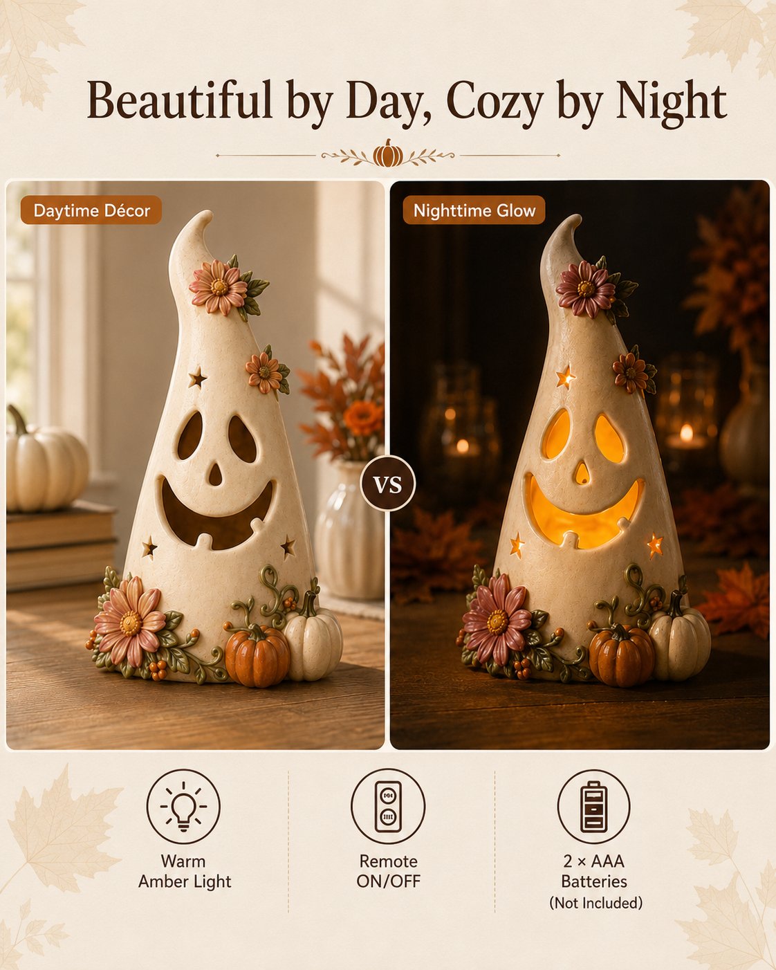 Remote-Controlled Lighted Floral Ghost Halloween Tabletop Decor