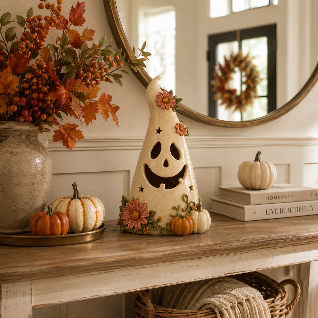 Remote-Controlled Lighted Floral Ghost Halloween Tabletop Decor