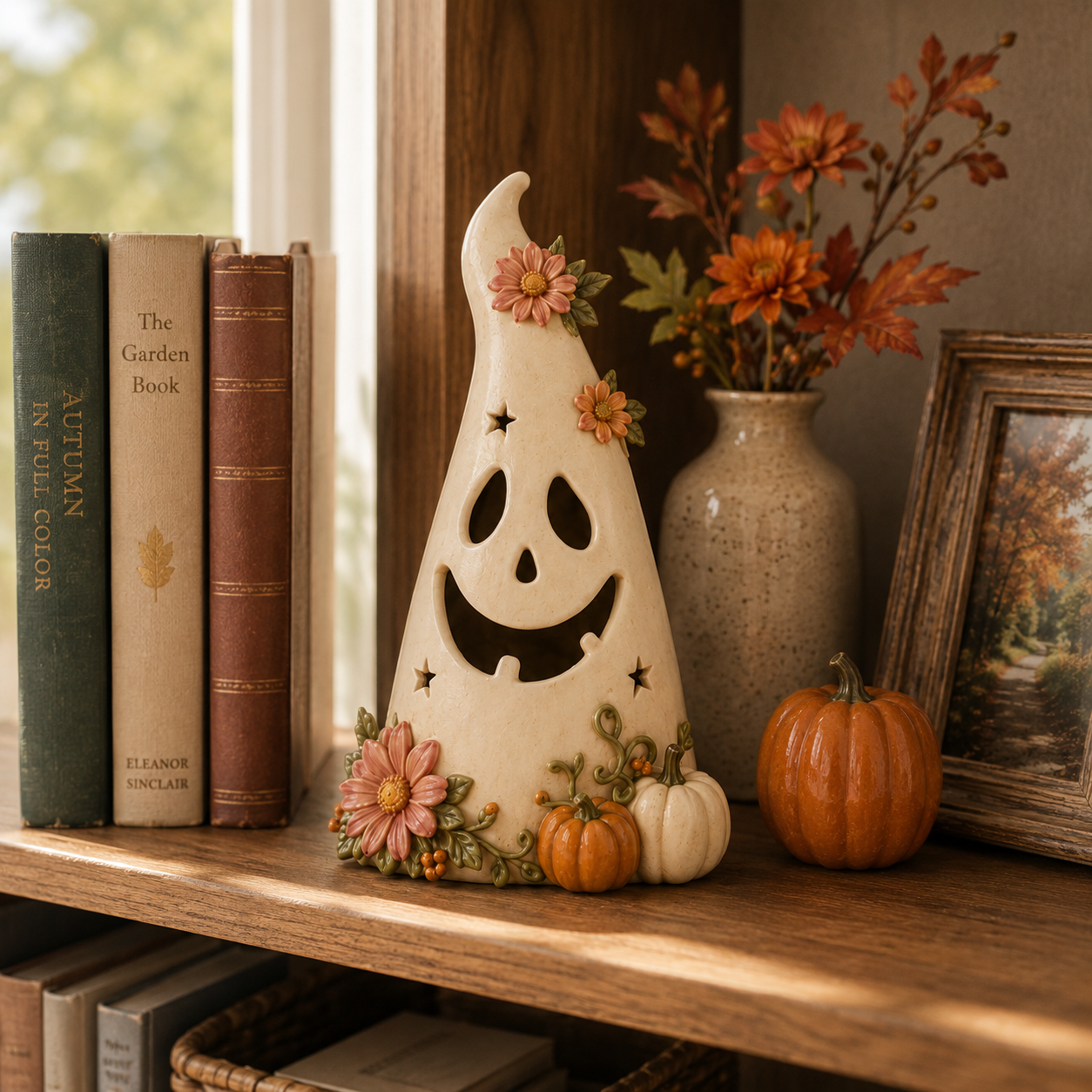 Remote-Controlled Lighted Floral Ghost Halloween Tabletop Decor