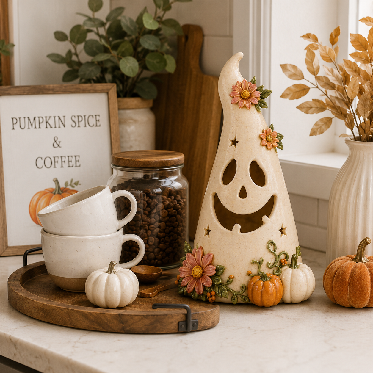 Remote-Controlled Lighted Floral Ghost Halloween Tabletop Decor