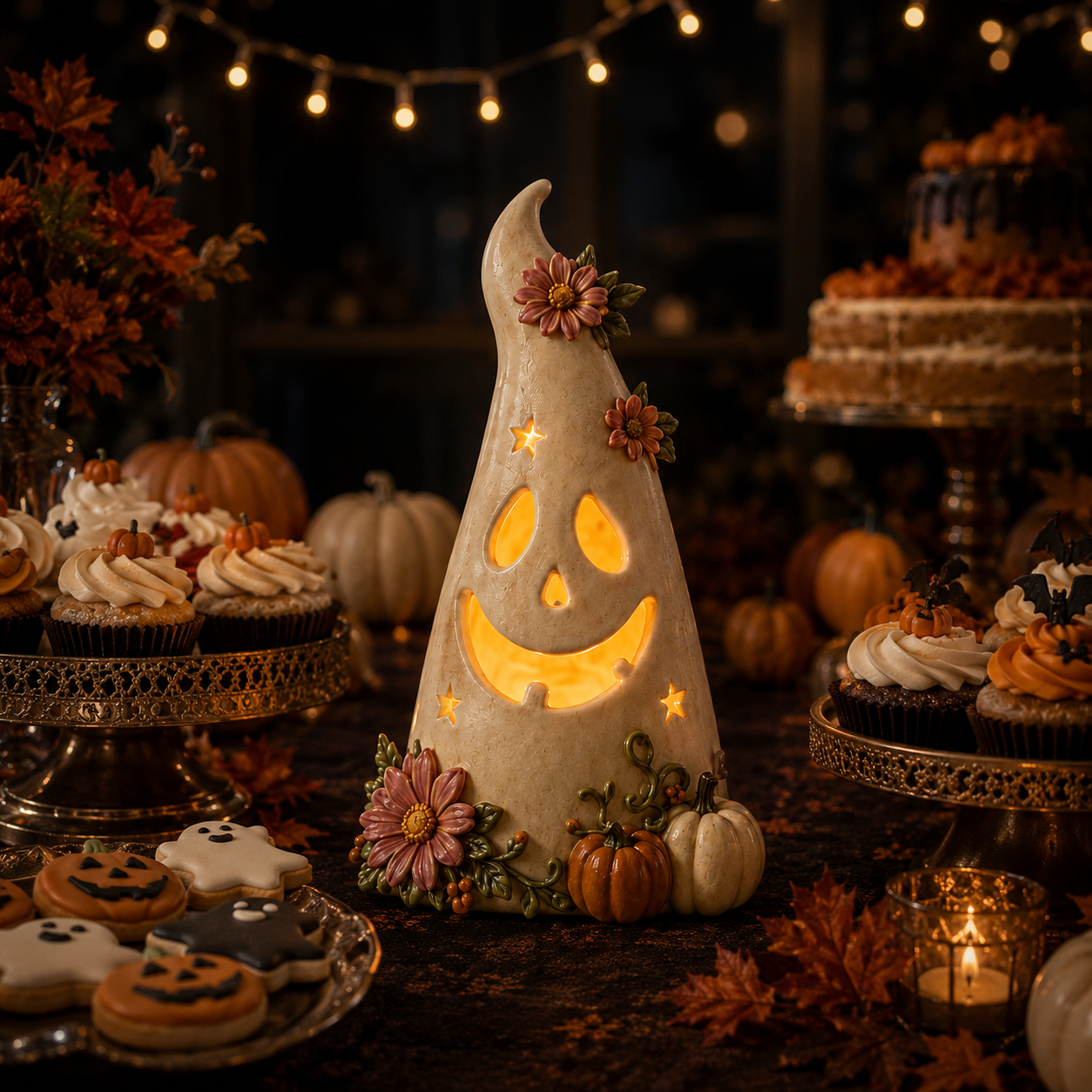 Remote-Controlled Lighted Floral Ghost Halloween Tabletop Decor