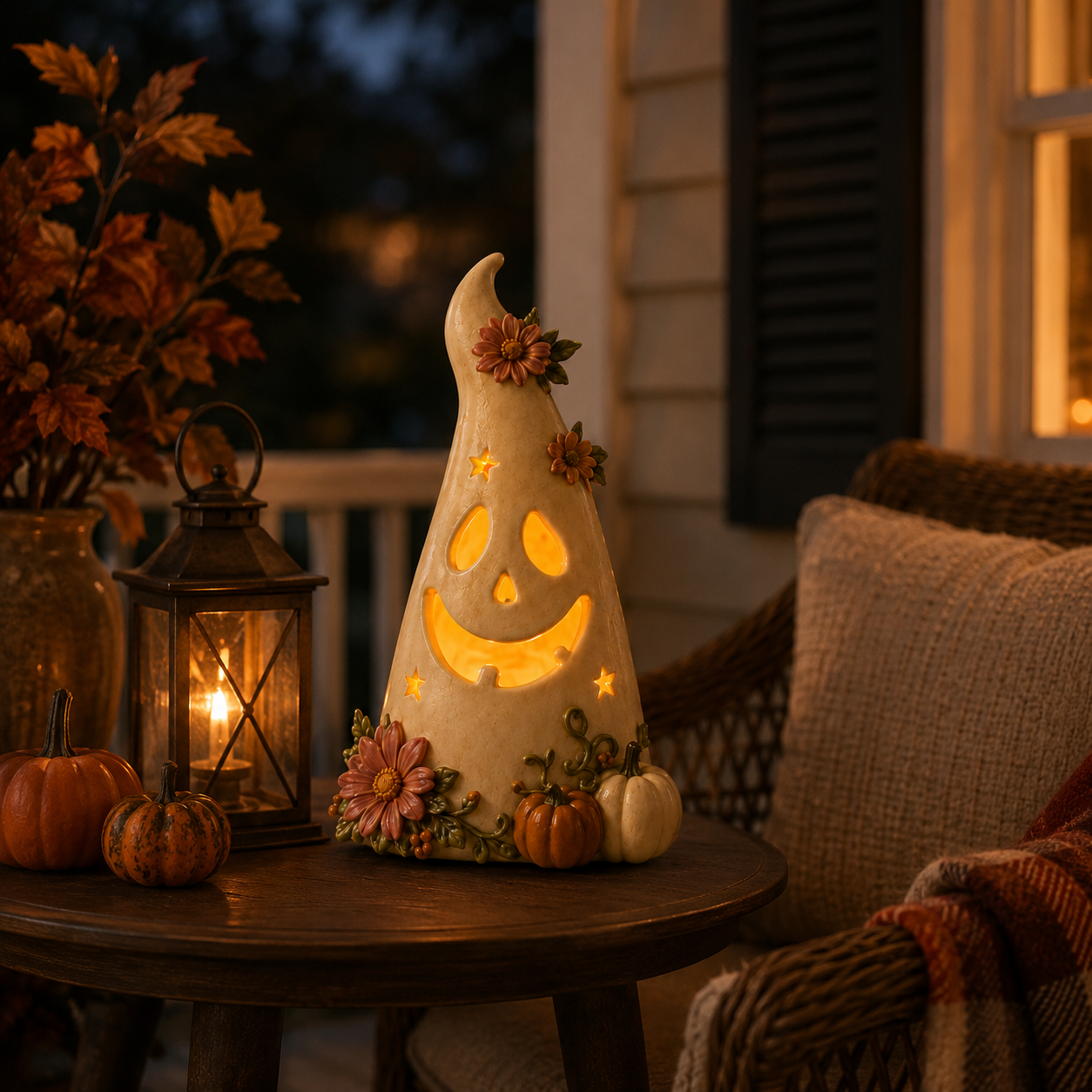Remote-Controlled Lighted Floral Ghost Halloween Tabletop Decor