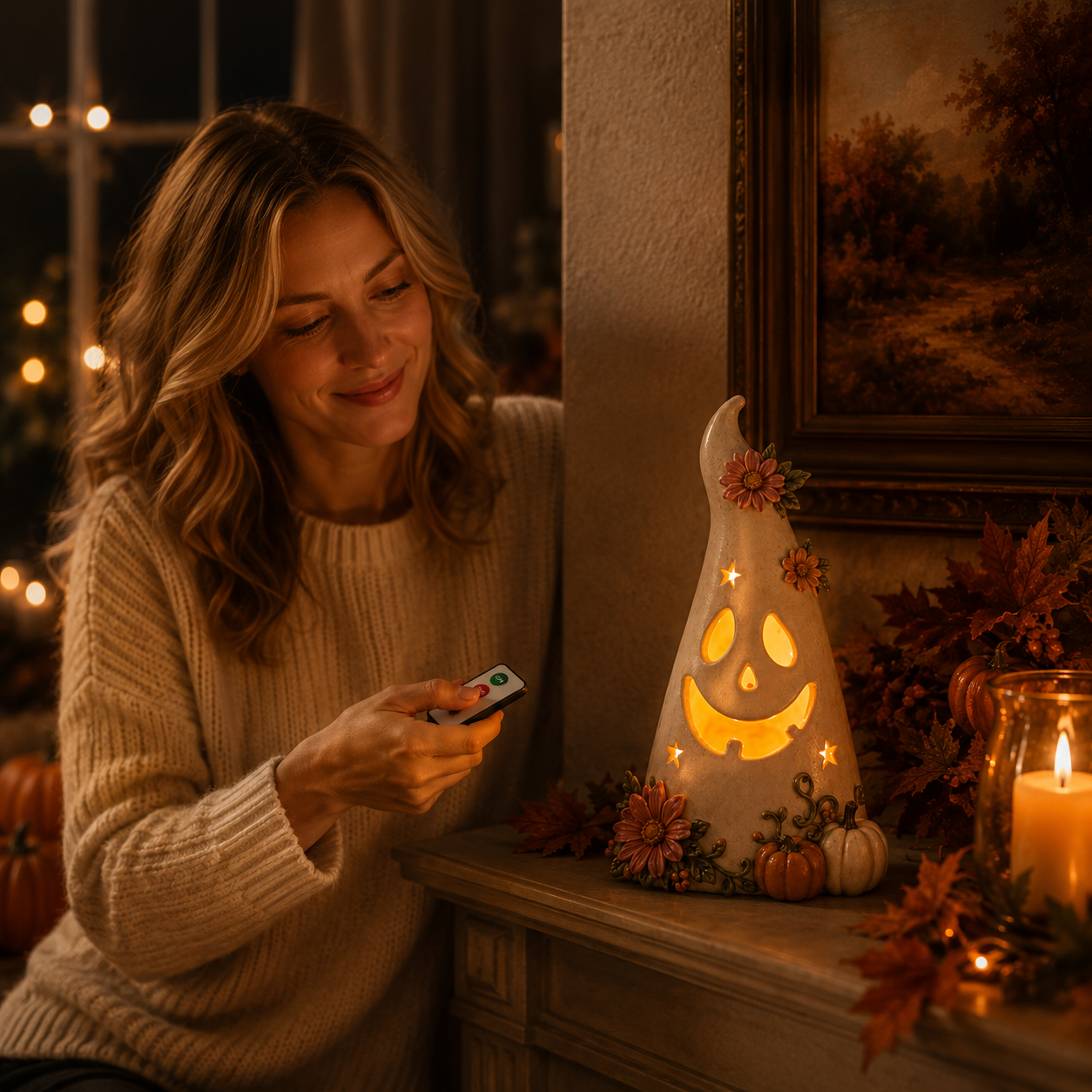 Remote-Controlled Lighted Floral Ghost Halloween Tabletop Decor