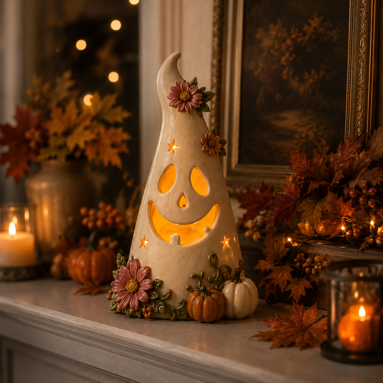 Remote-Controlled Lighted Floral Ghost Halloween Tabletop Decor