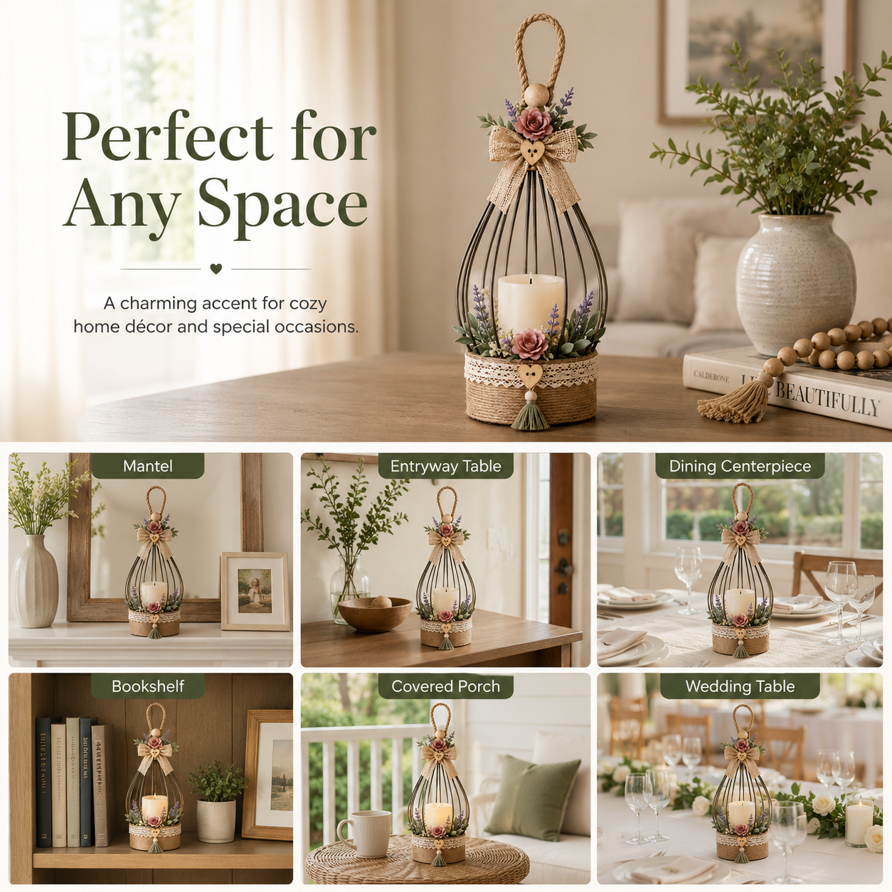 Boho Floral Hanging Flameless LED Lantern