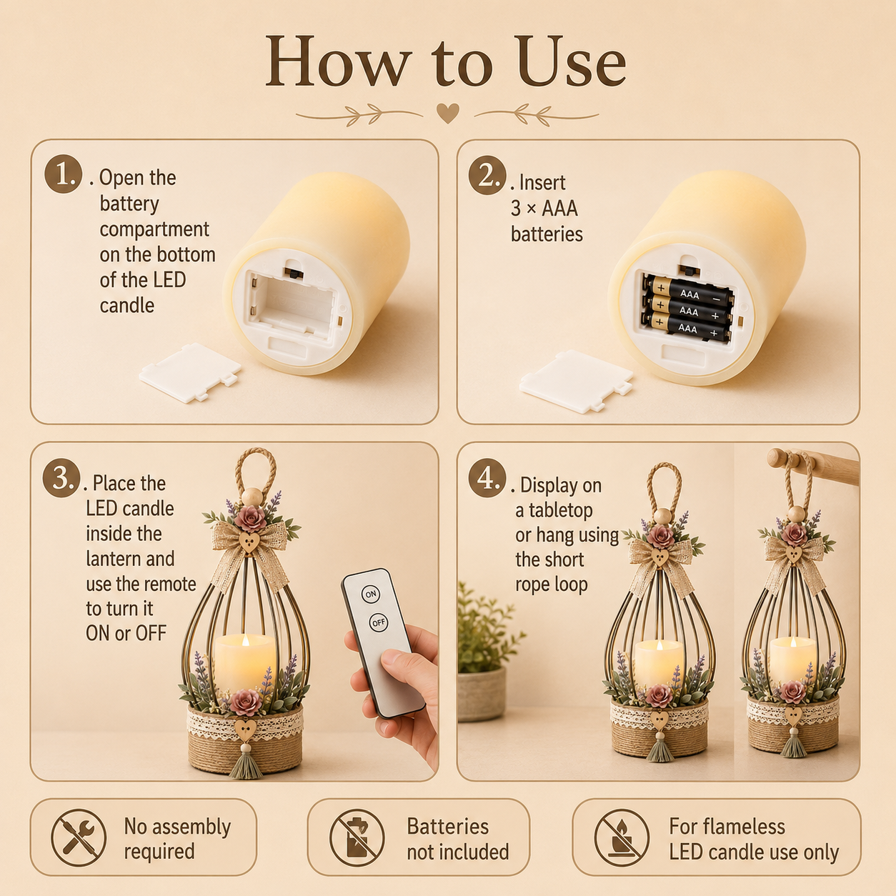 Boho Floral Hanging Flameless LED Lantern